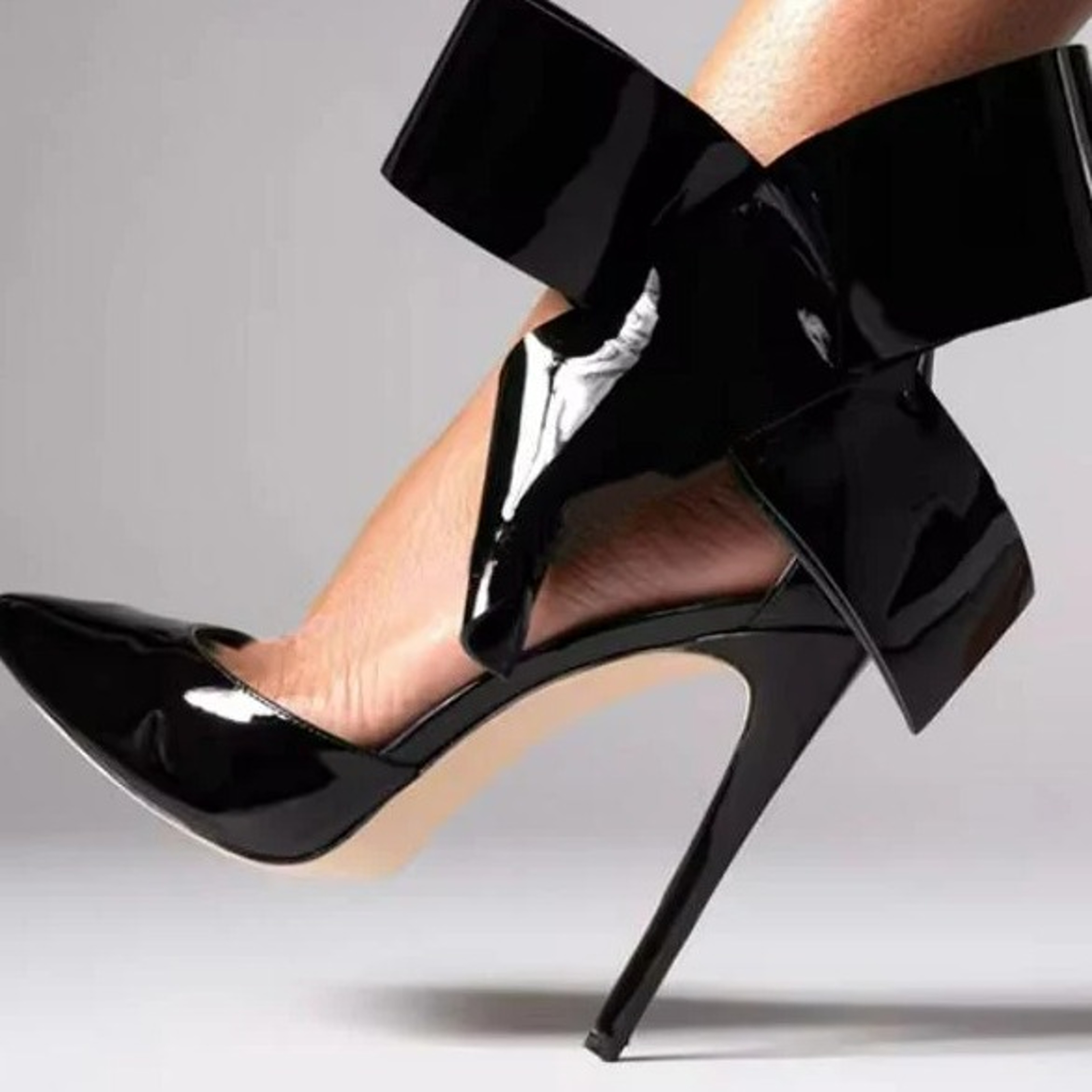 Womens Pointed Toe Stiletto Pumps with Ankle Strap and Bow Detailjpg