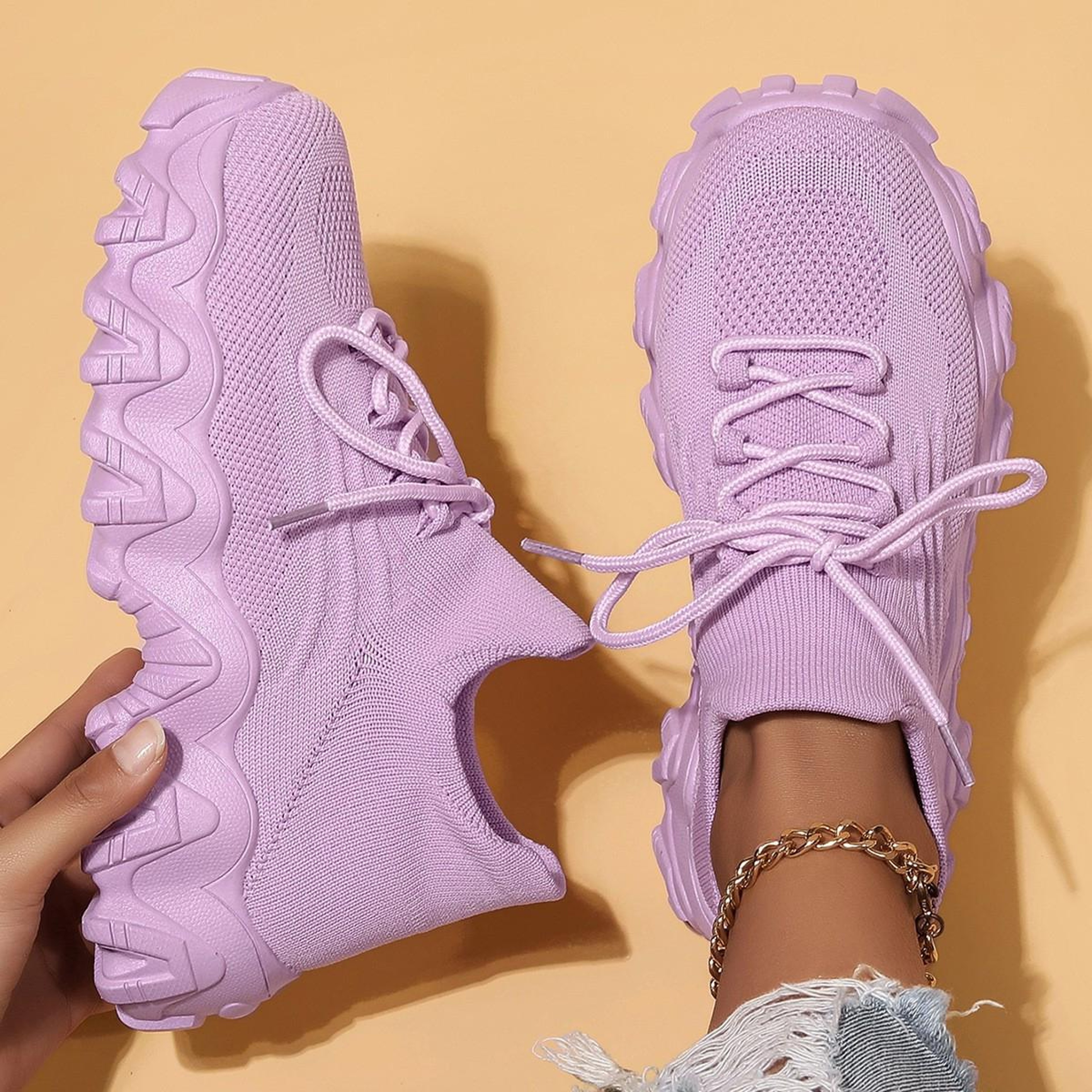 Womens Pink Breathable Mesh Sneakers with Lace Up Design – view 18