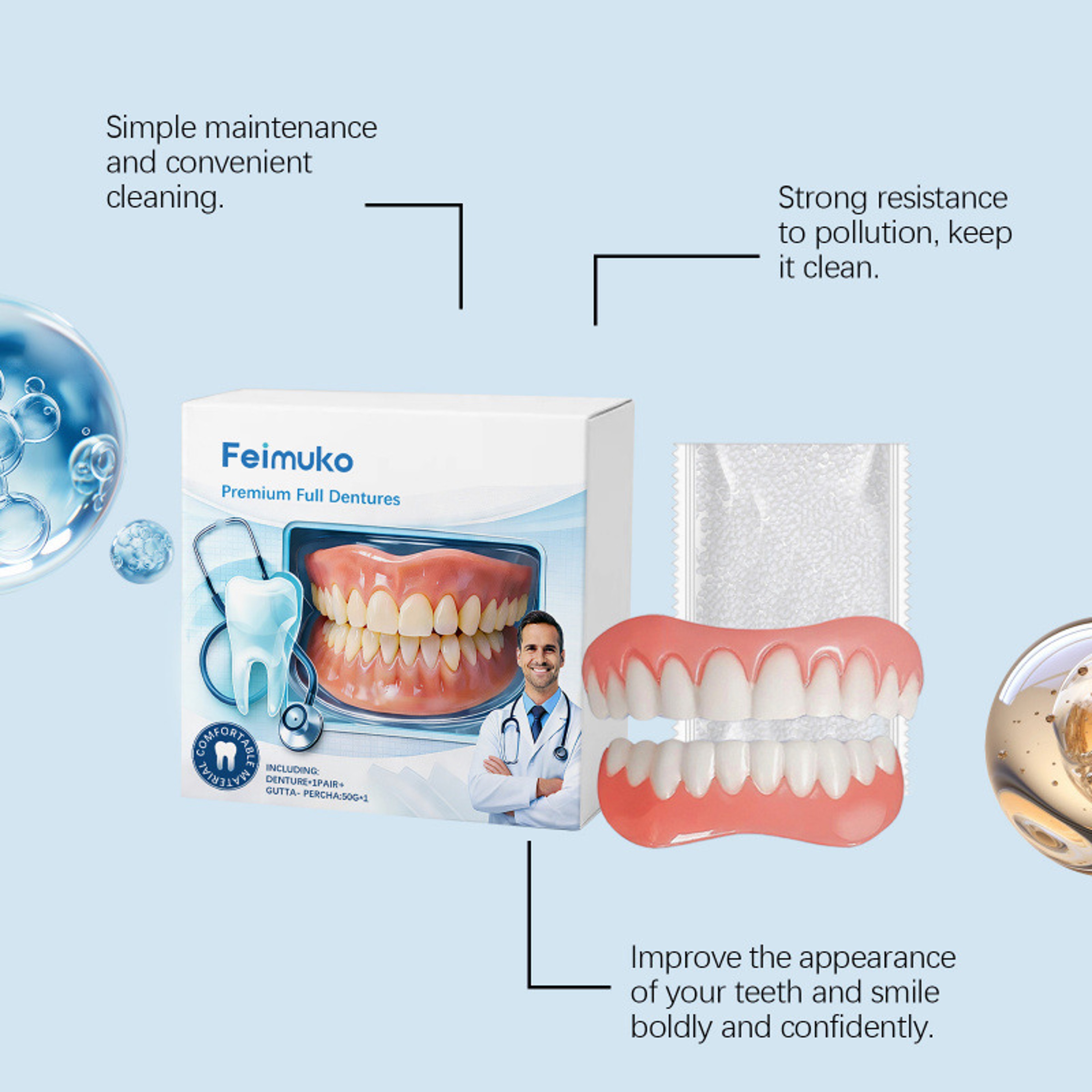 Adjustable Snap On Dentures For Adults Portable Cosmetic Fake Teeth Set 3