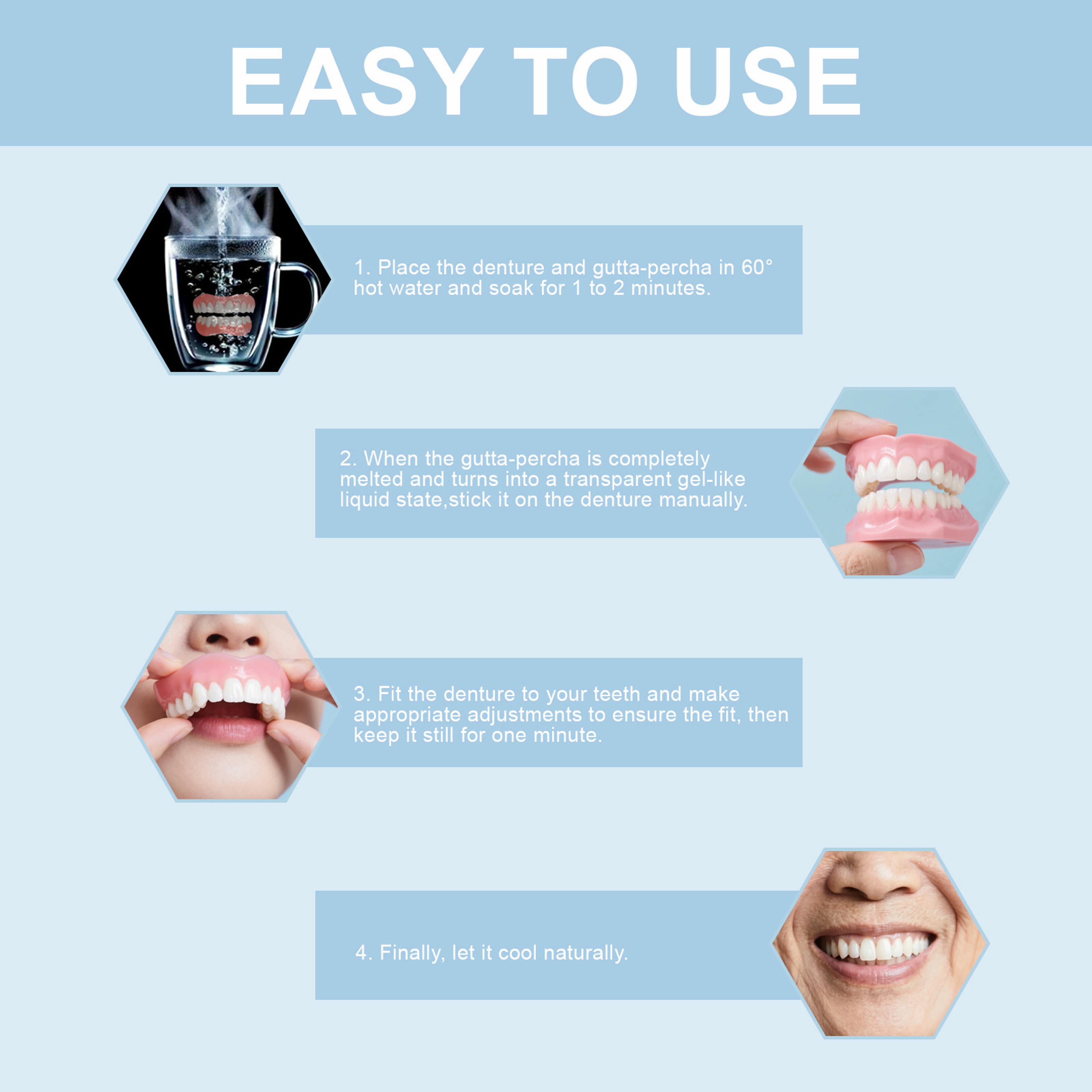 Adjustable Snap On Dentures For Adults Portable Cosmetic Fake Teeth Set 5