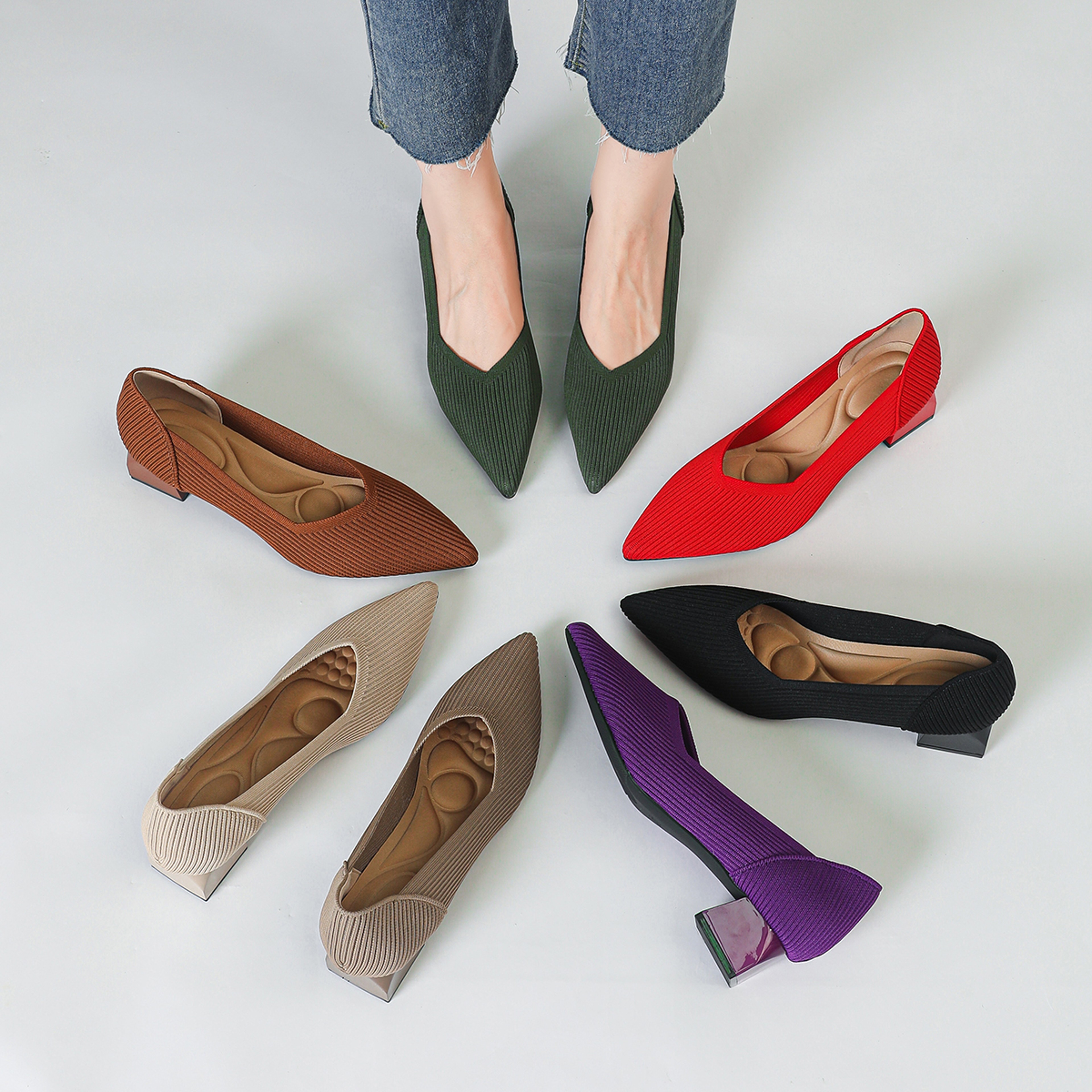 Womens Pointed Toe Slingback Pumps with Breathable Cotton Upper and Square Heels – view 1