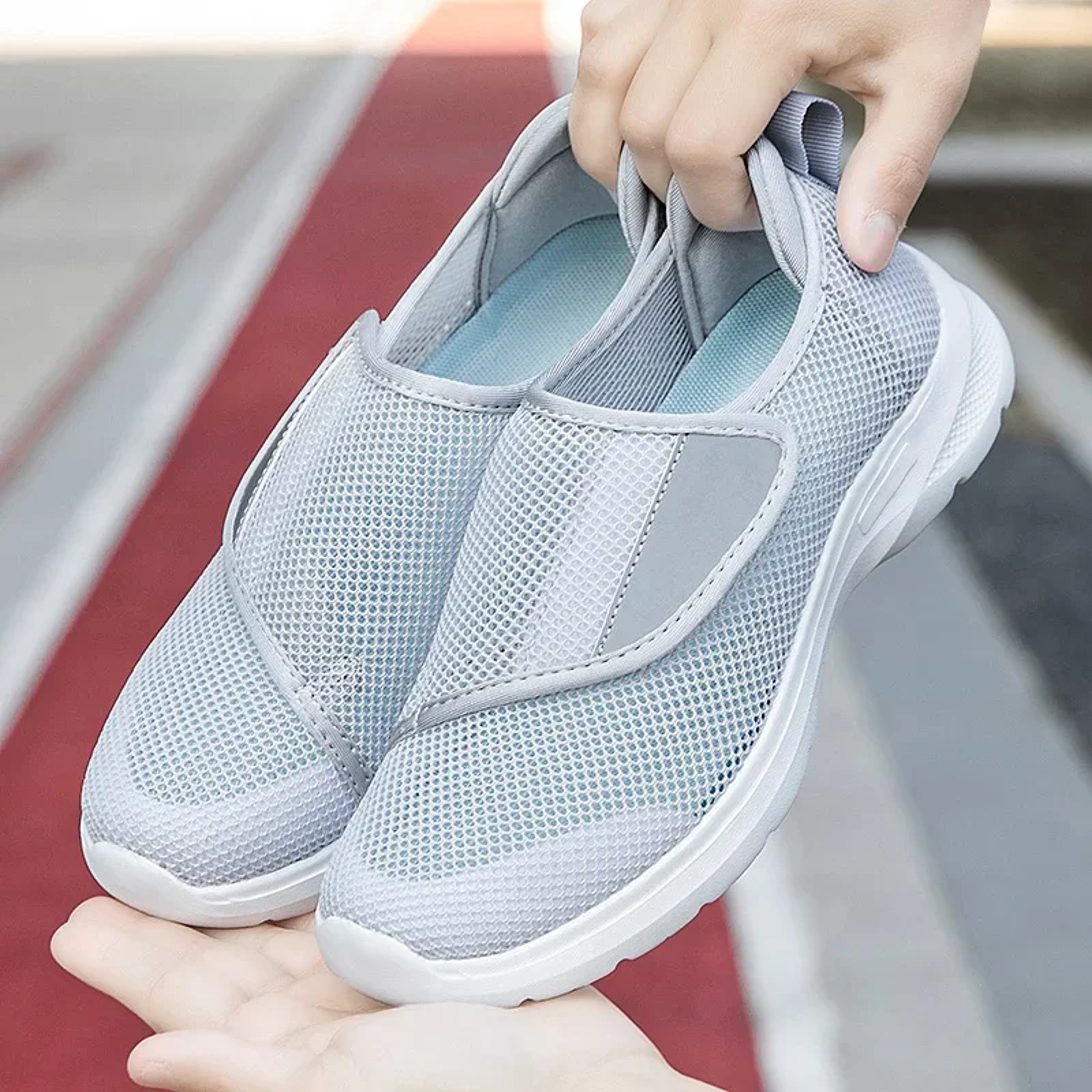 Womens Wide Width Walking Sneakers with Adjustable Hook and Loop Closure – view 1