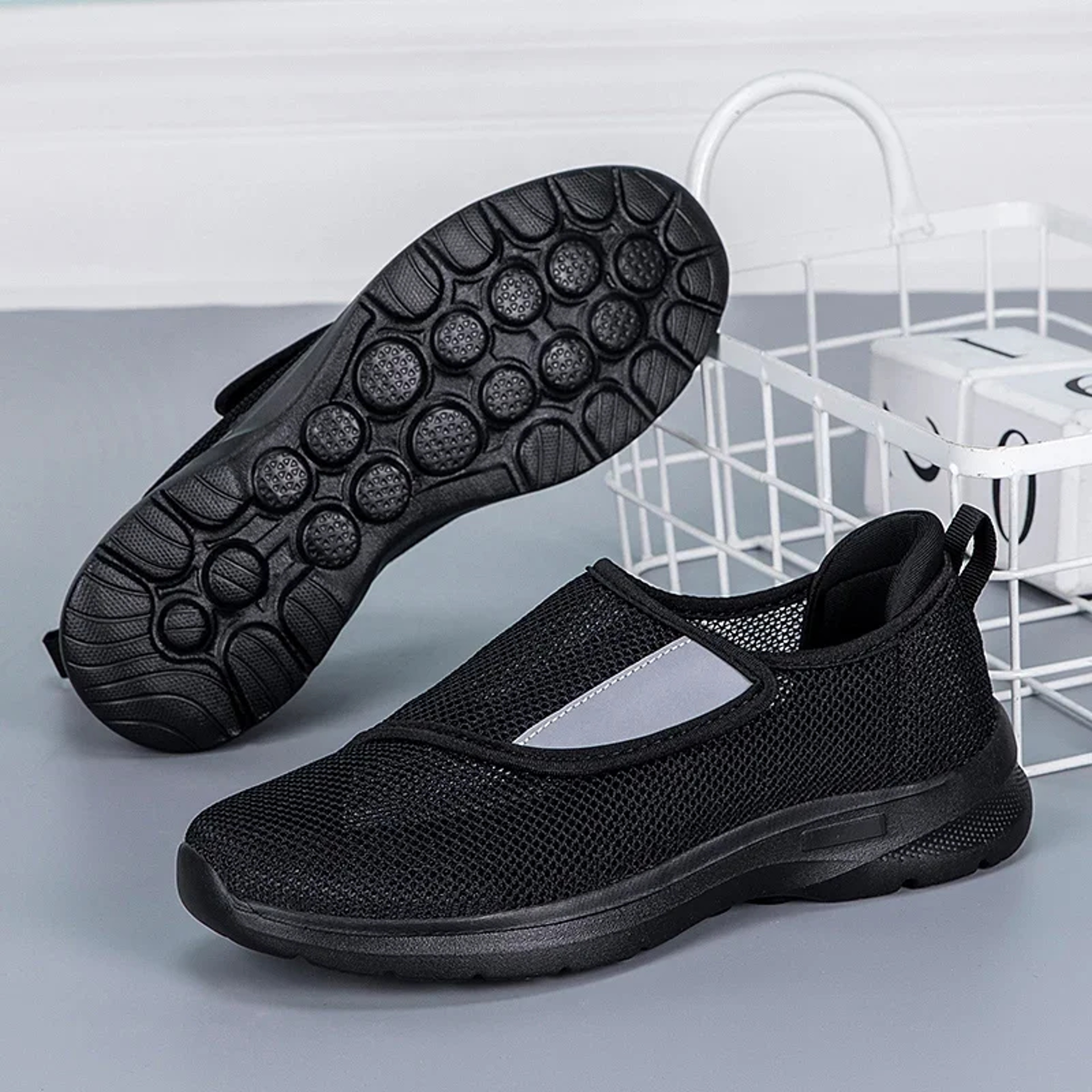 Womens Wide Width Walking Sneakers with Adjustable Hook and Loop Closure – view 7