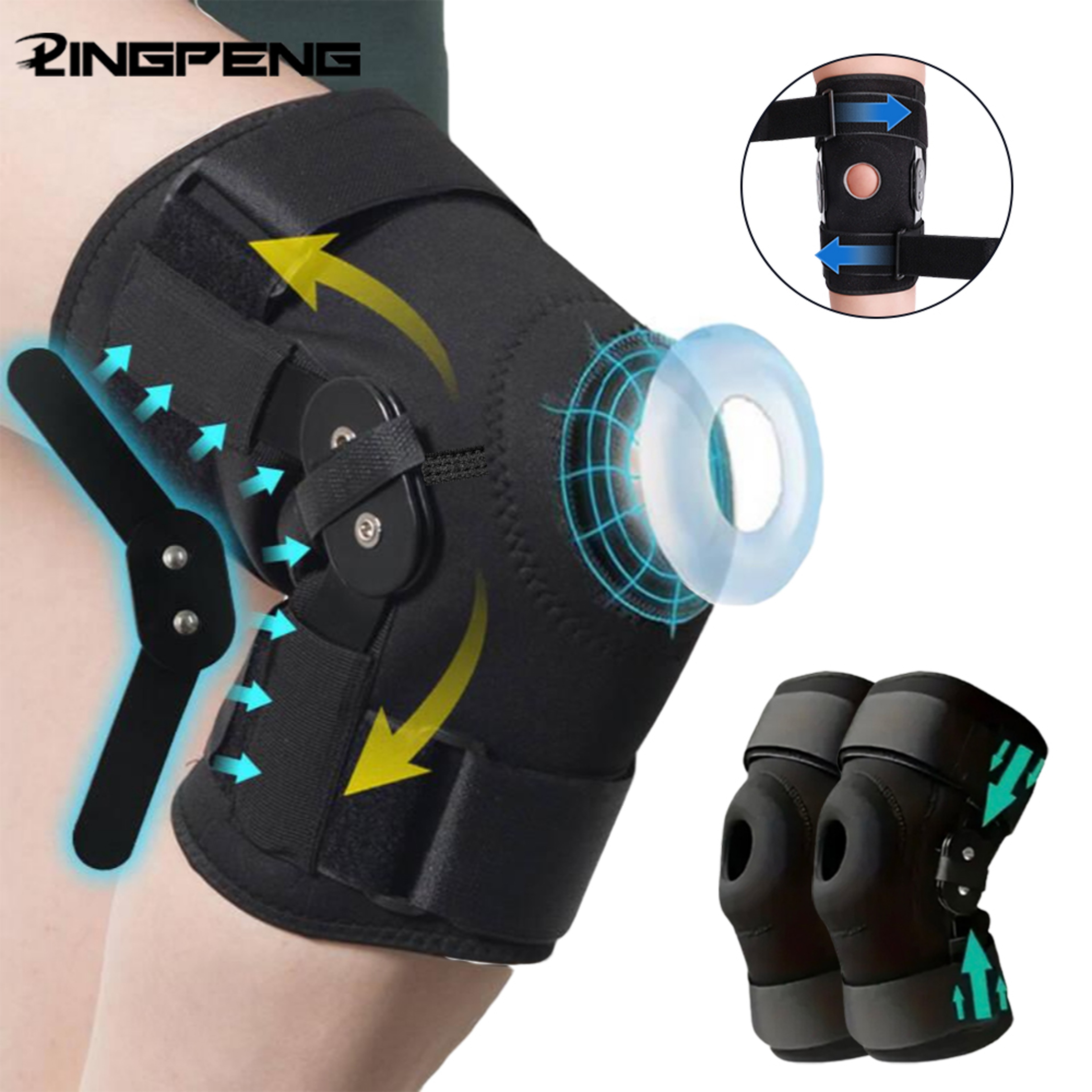 Hinged Knee Brace with Adjustable Strap and Removable Steel Splint Support – view 1