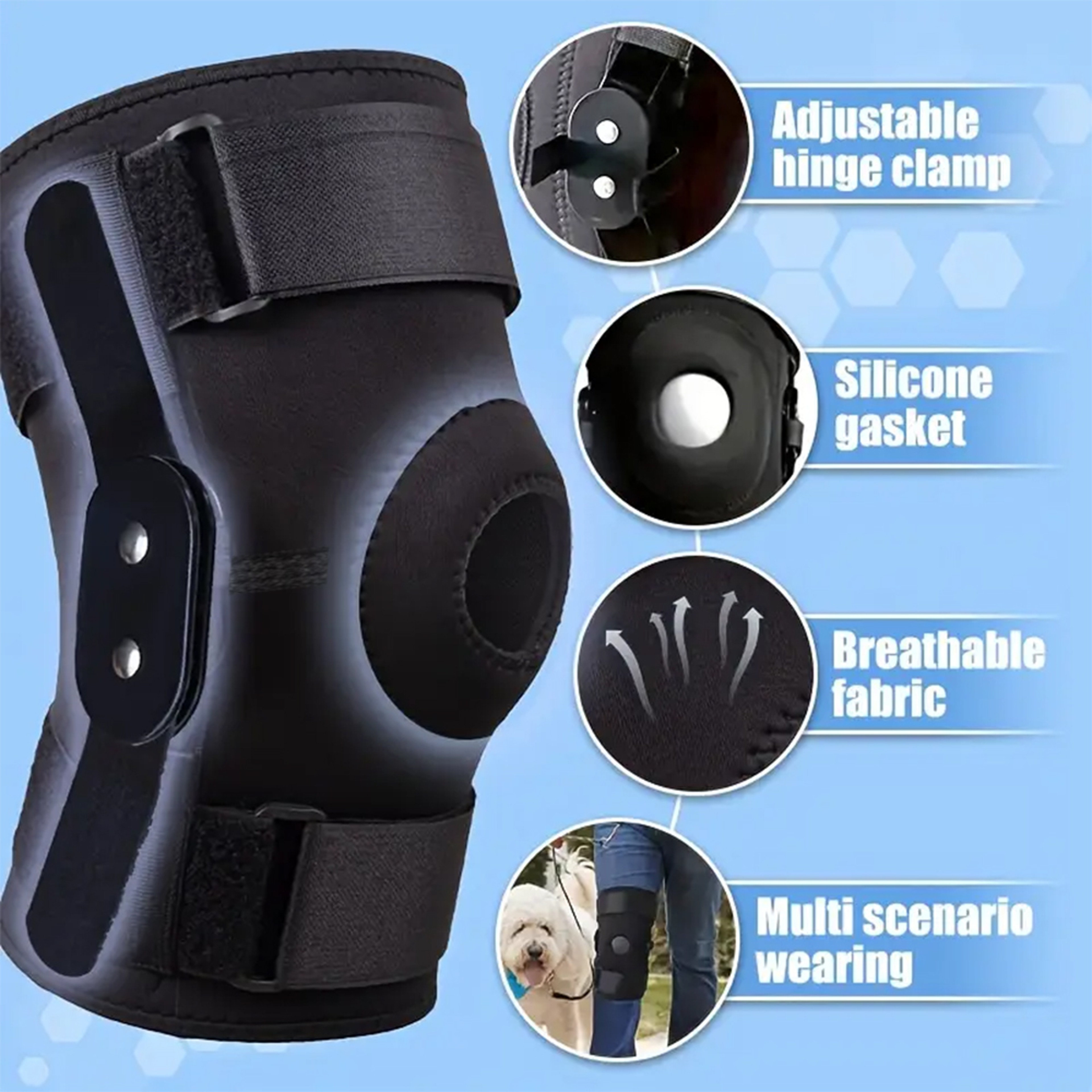 Hinged Knee Brace with Adjustable Strap and Removable Steel Splint Support – view 3