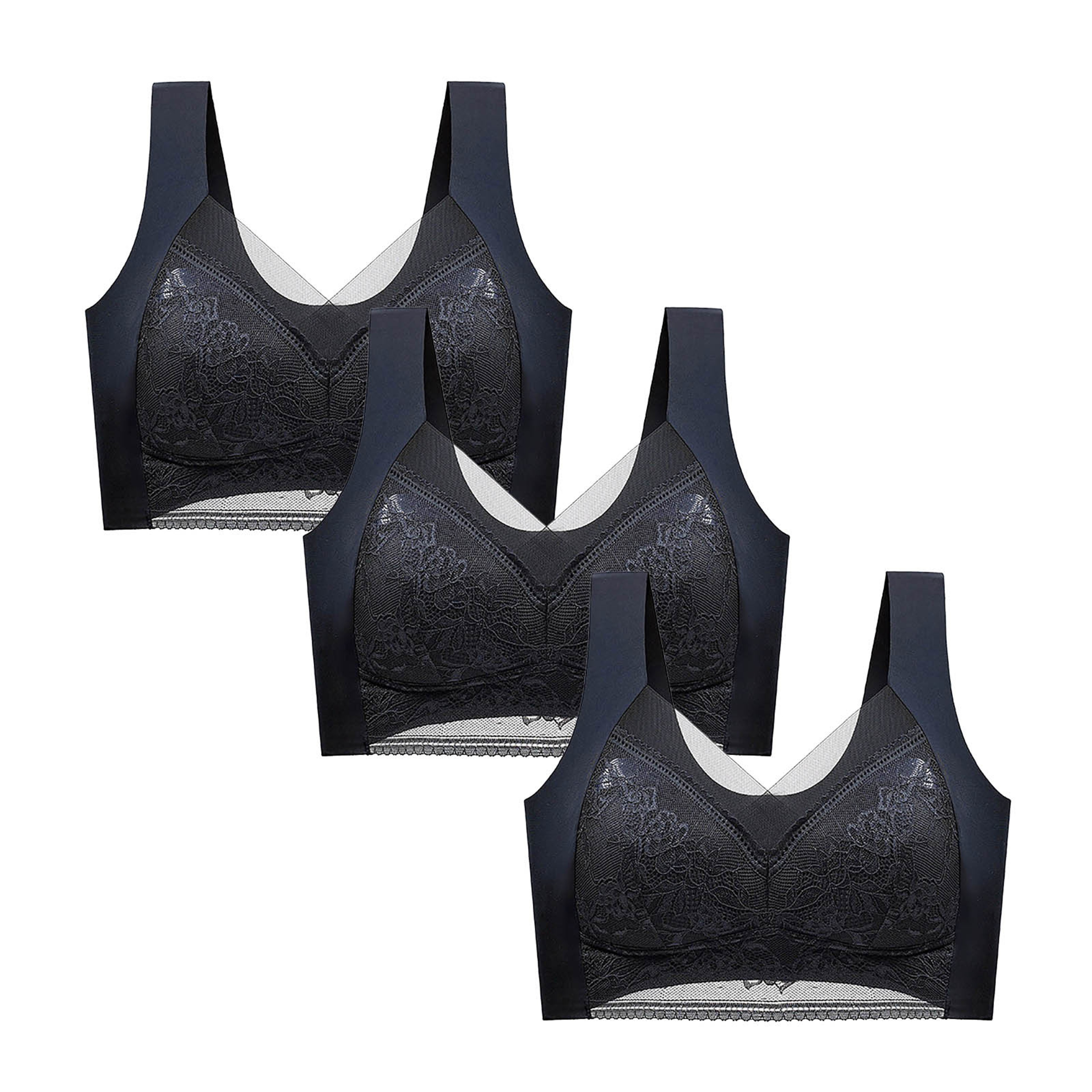 Three Pack Womens Wireless Push Up Lace Bras with Seamless Deep V Design – view 7