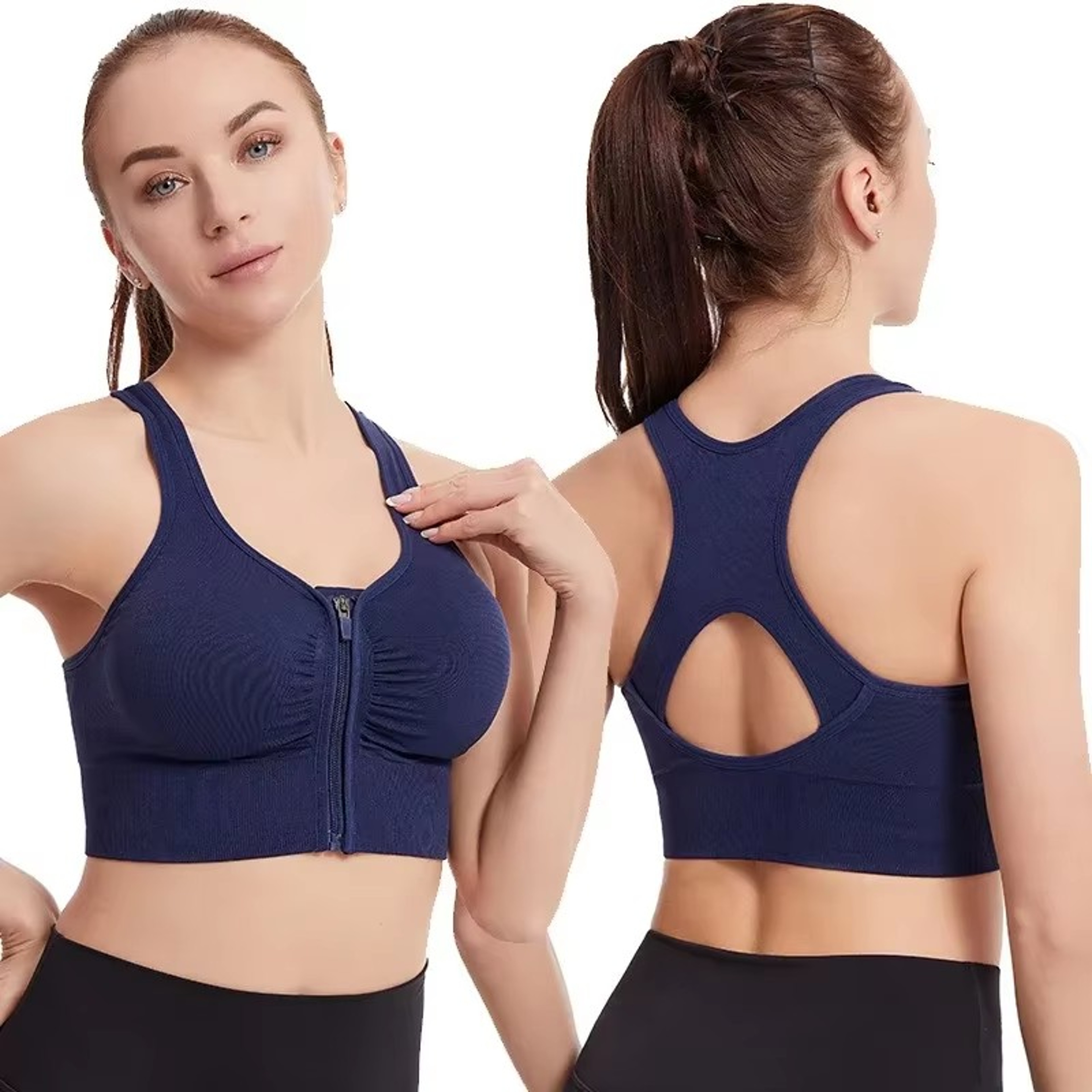 Womens Zip Front Sports Bra with Breathable Nylon for Running and Yoga – view 5