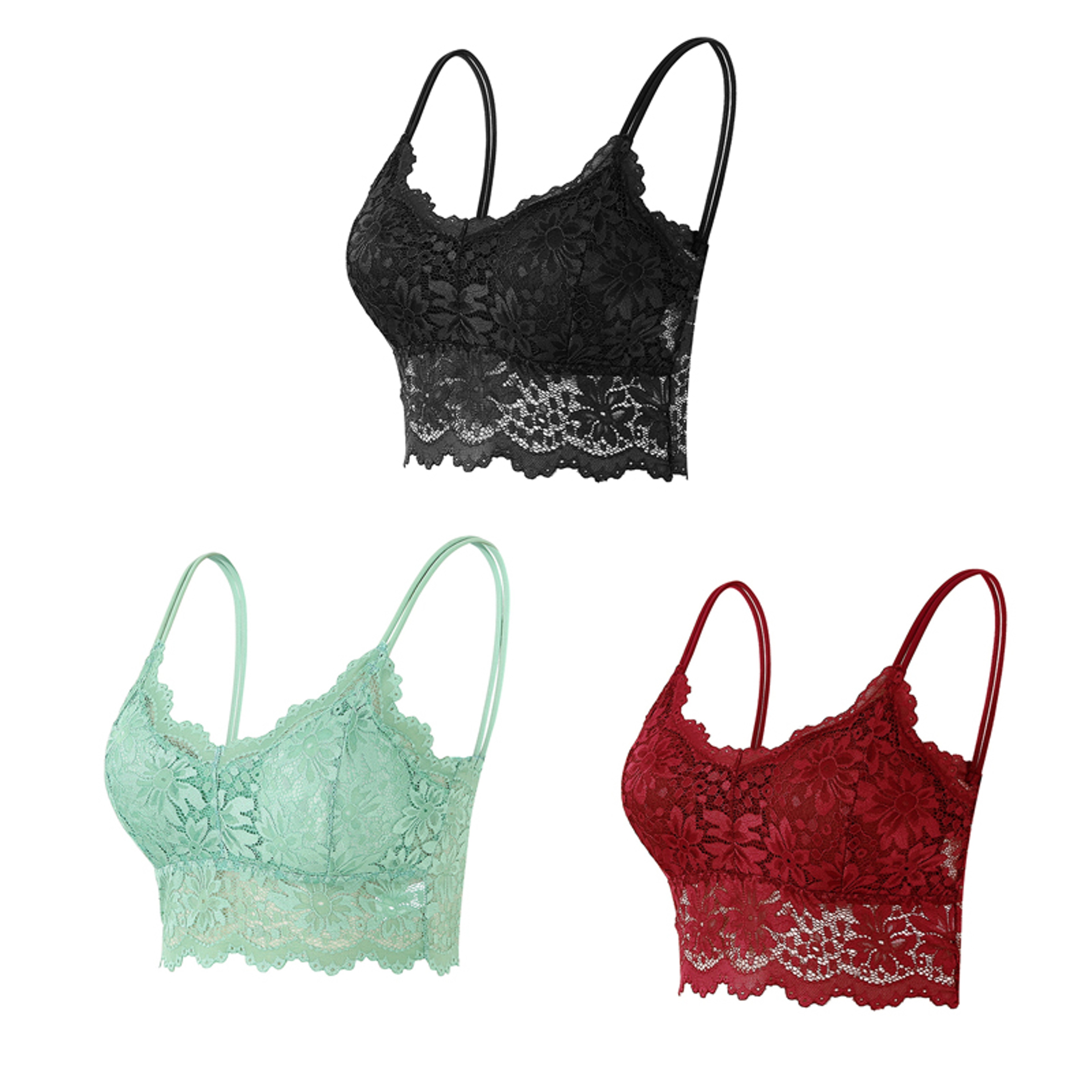 Three Pack Womens Wireless Lace Bralette Set With Padded Cups And Seamless Design 18