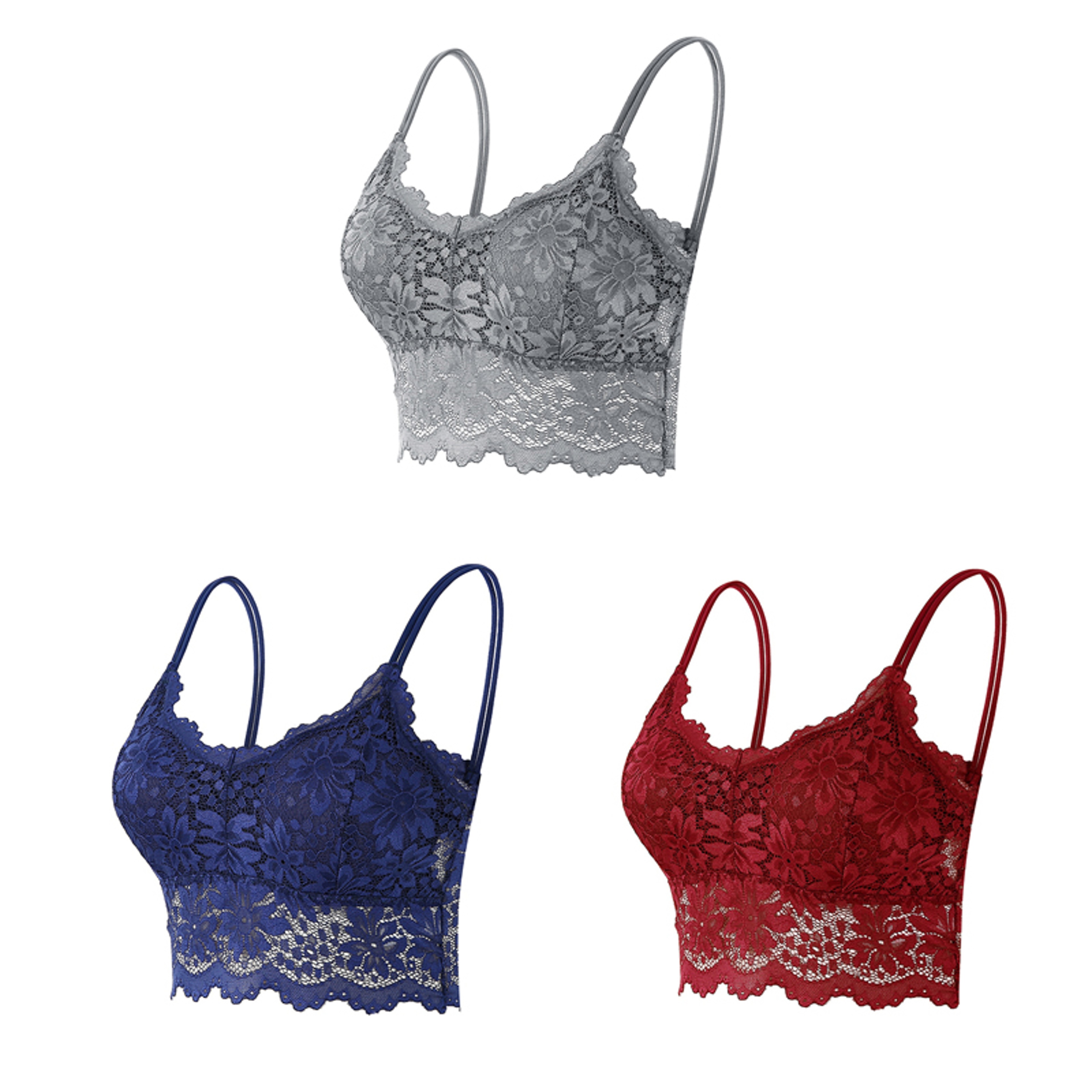 Three Pack Womens Wireless Lace Bralette Set With Padded Cups And Seamless Design 16