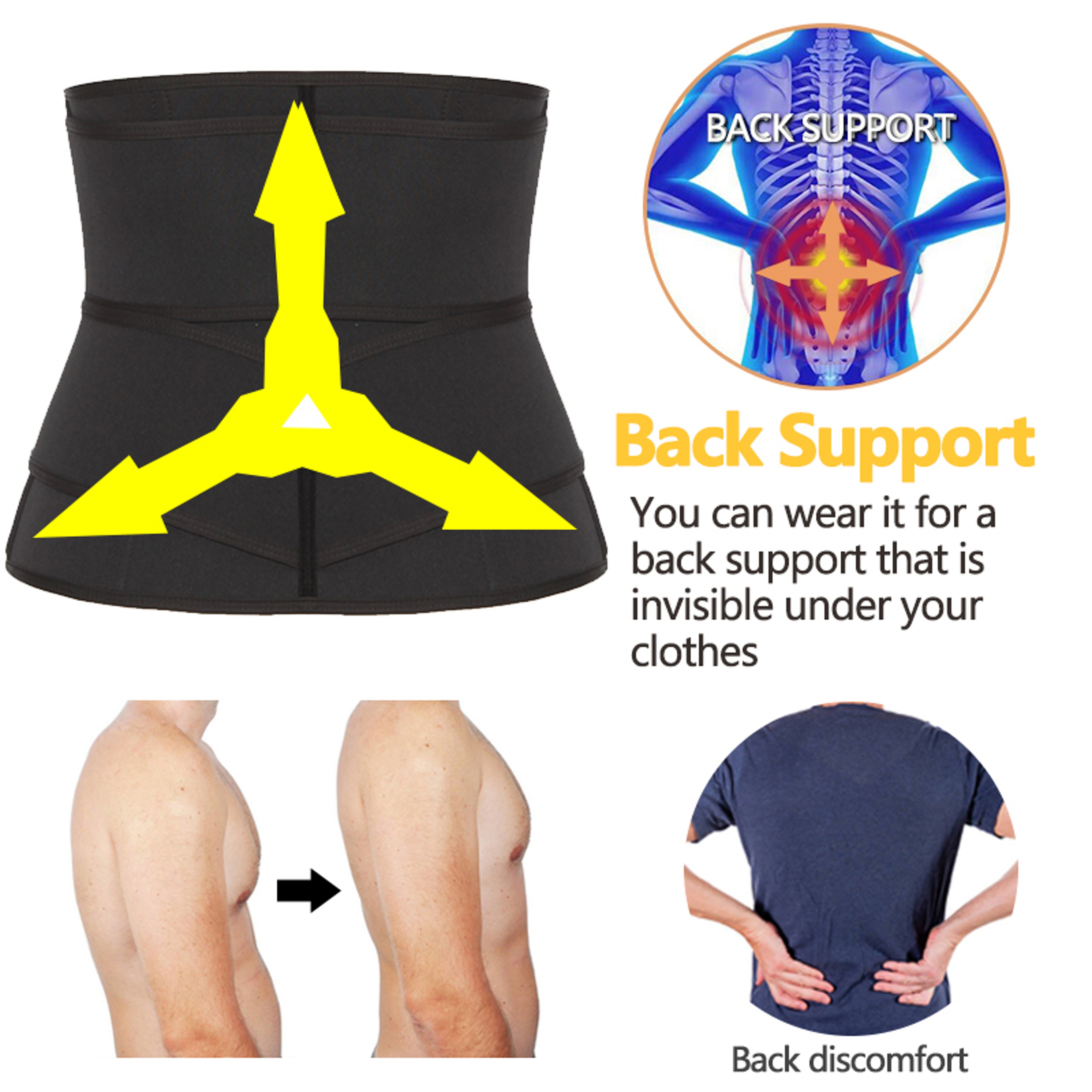 Mens Neoprene Waist Trainer Belt with Adjustable Strap and Steel Bone Support – view 4