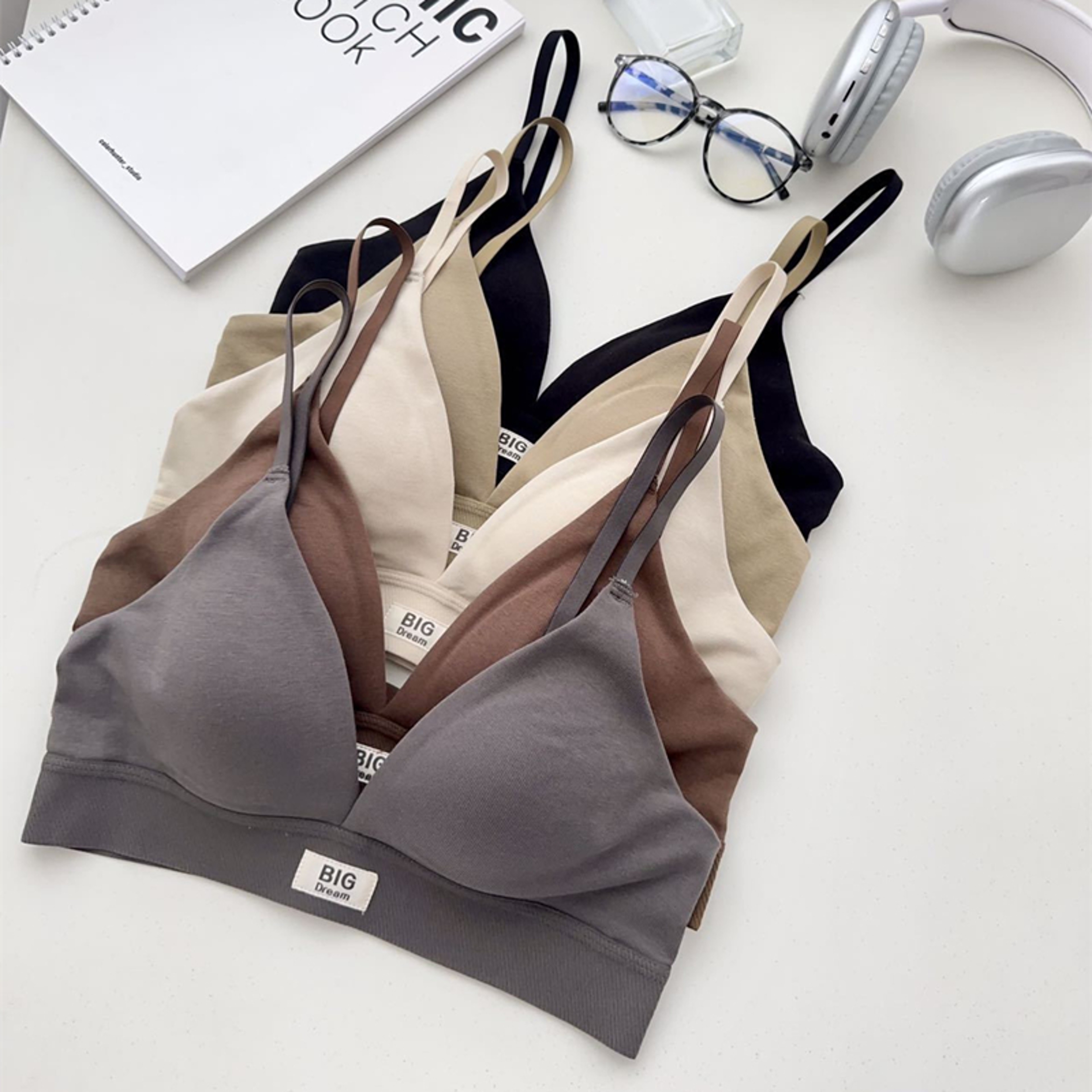 Womens Seamless Wire Free Triangle Cup Bra with Adjustable Straps and Thin Fixed Cups – view 1