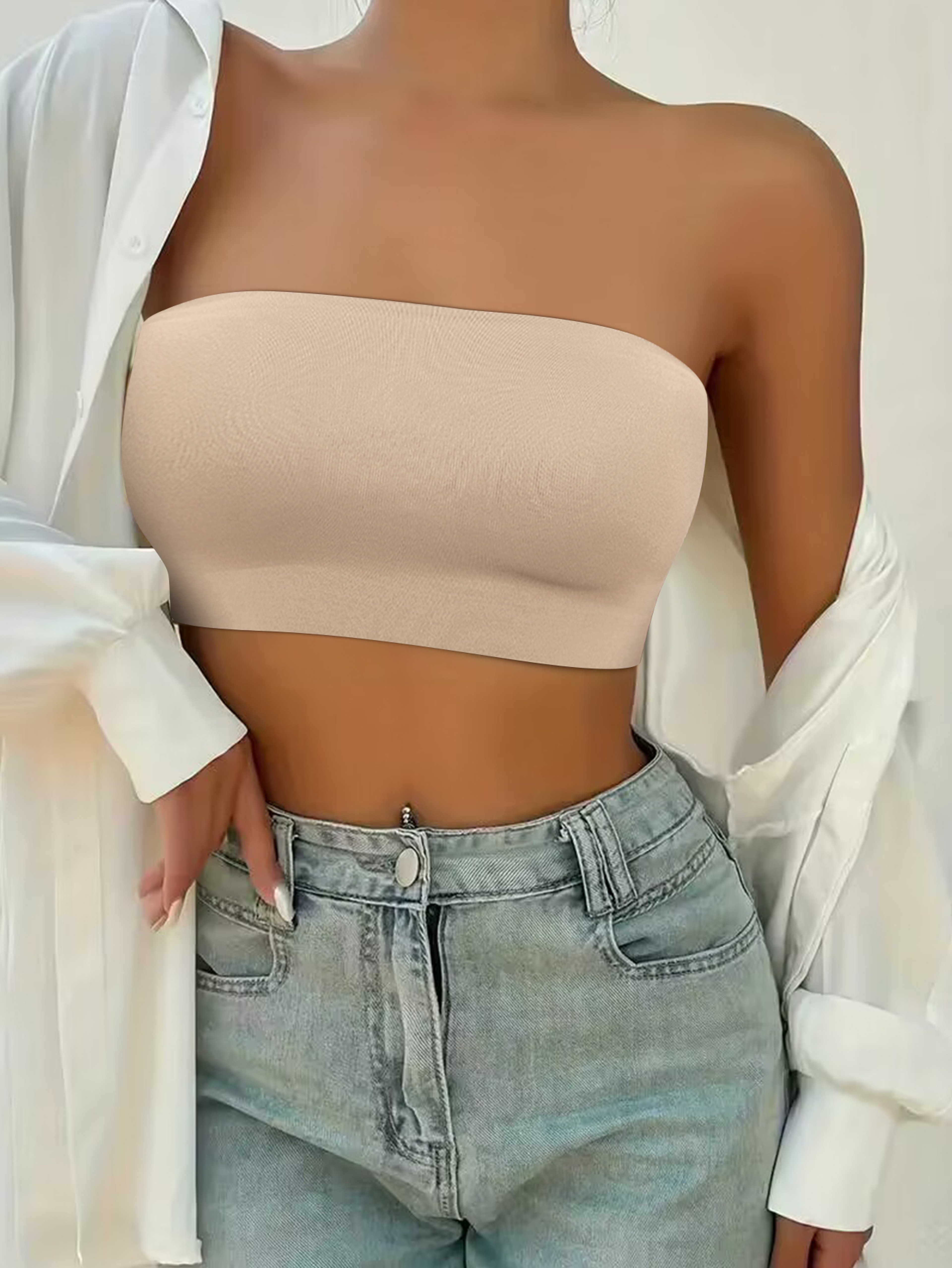 Womens Strapless Bandeau Bra Seamless Wire Free Unlined Tube Top 2