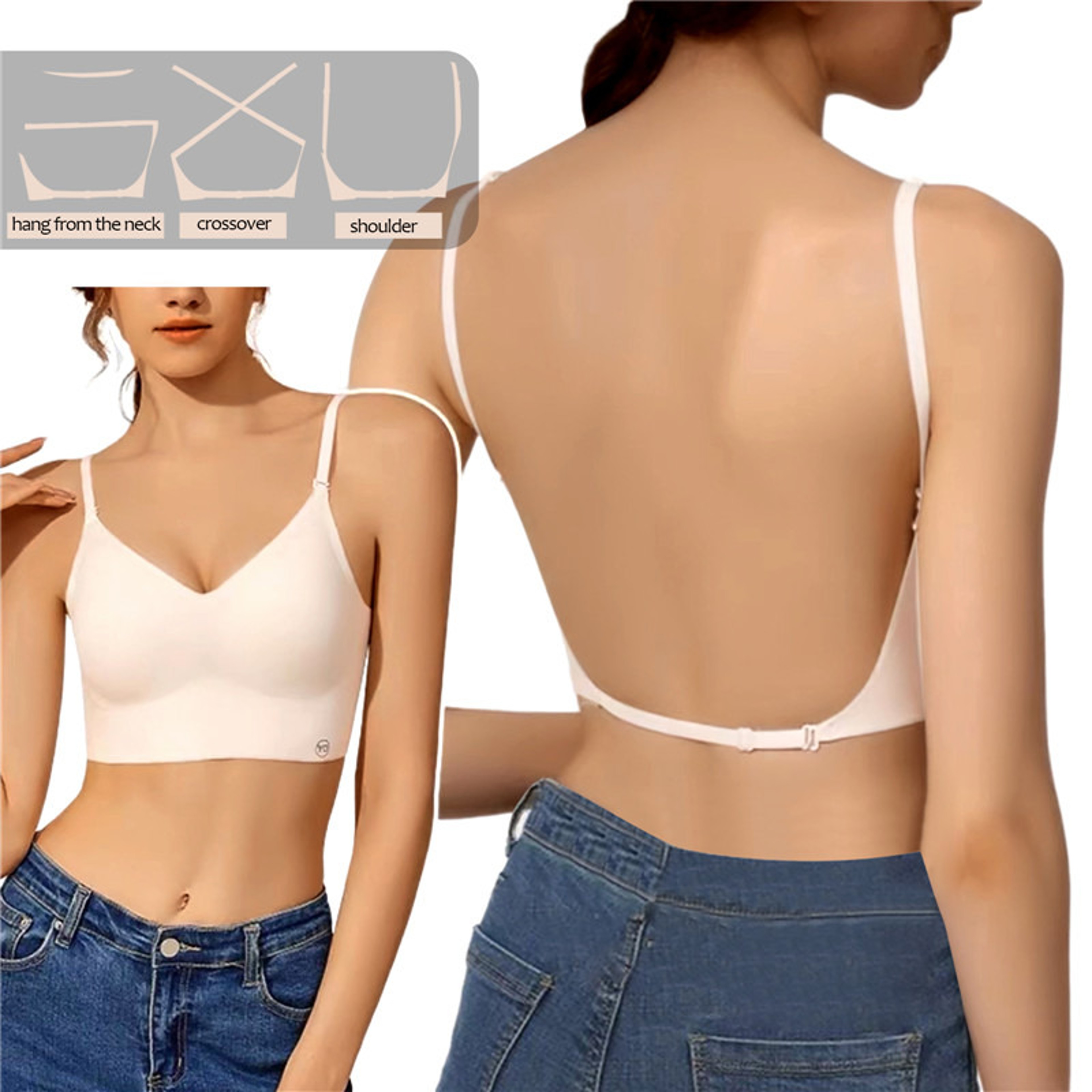 Womens Seamless Backless Bra with Deep U Plunge and Adjustable Straps – view 2