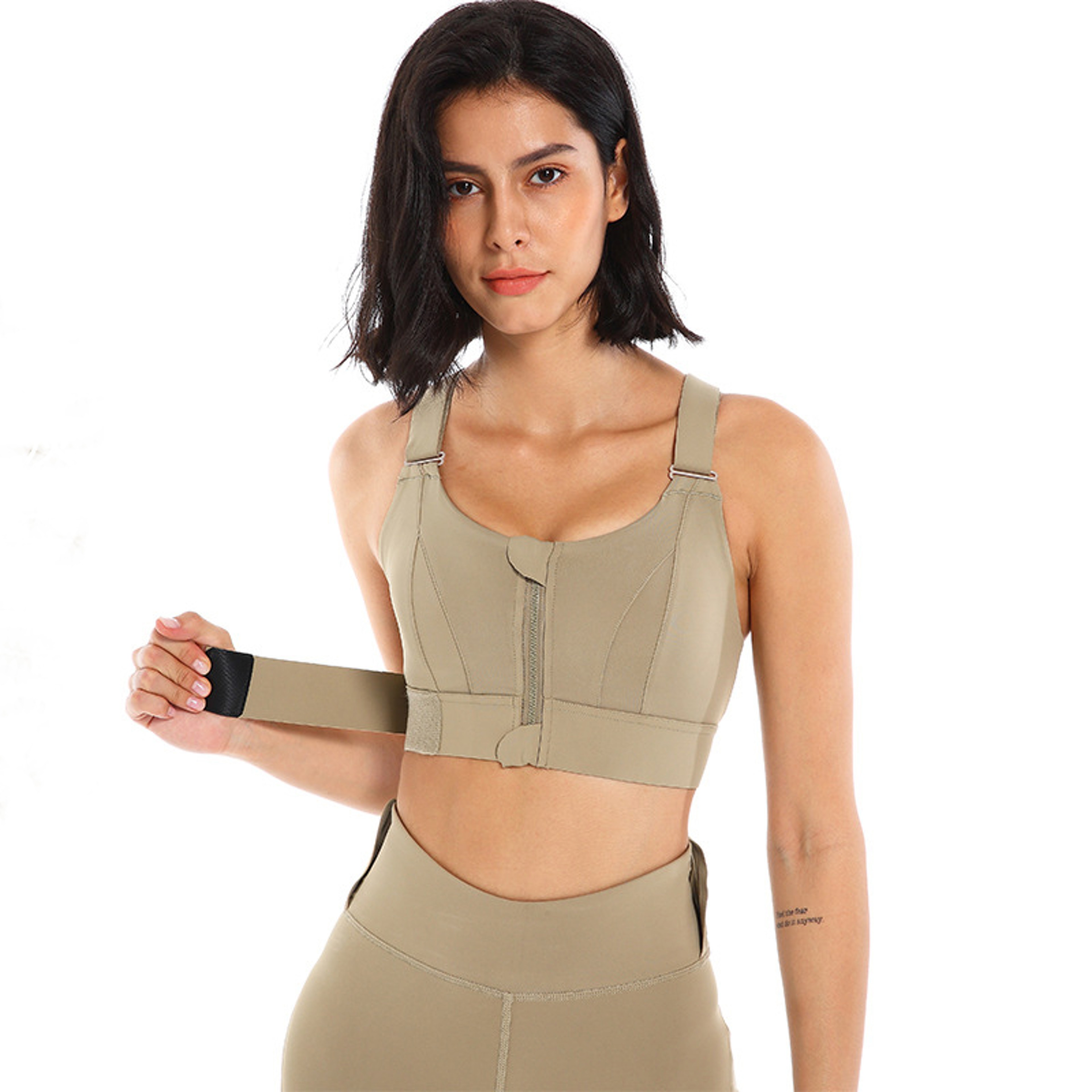 Womens Front Zip Sports Bra with Adjustable Straps for Yoga and Fitness – view 3