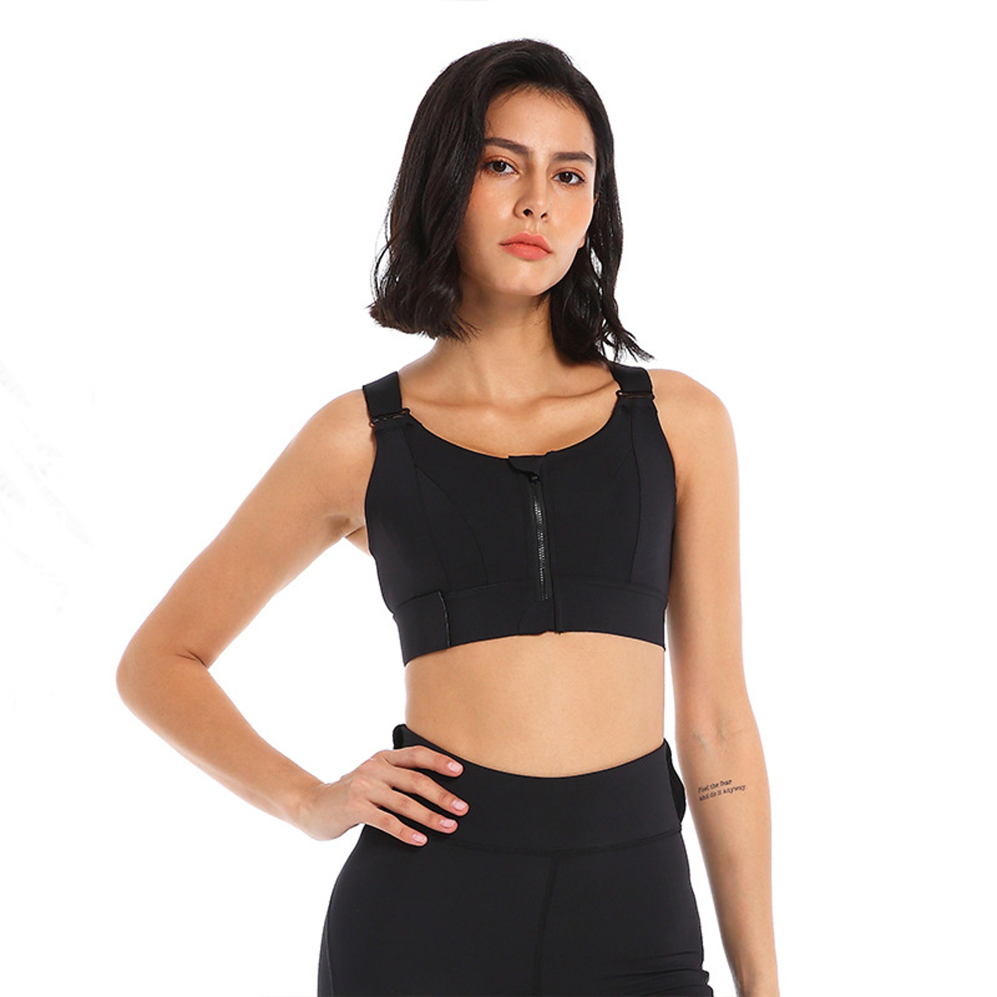 Womens Front Zip Sports Bra with Adjustable Straps for Yoga and Fitness – view 4