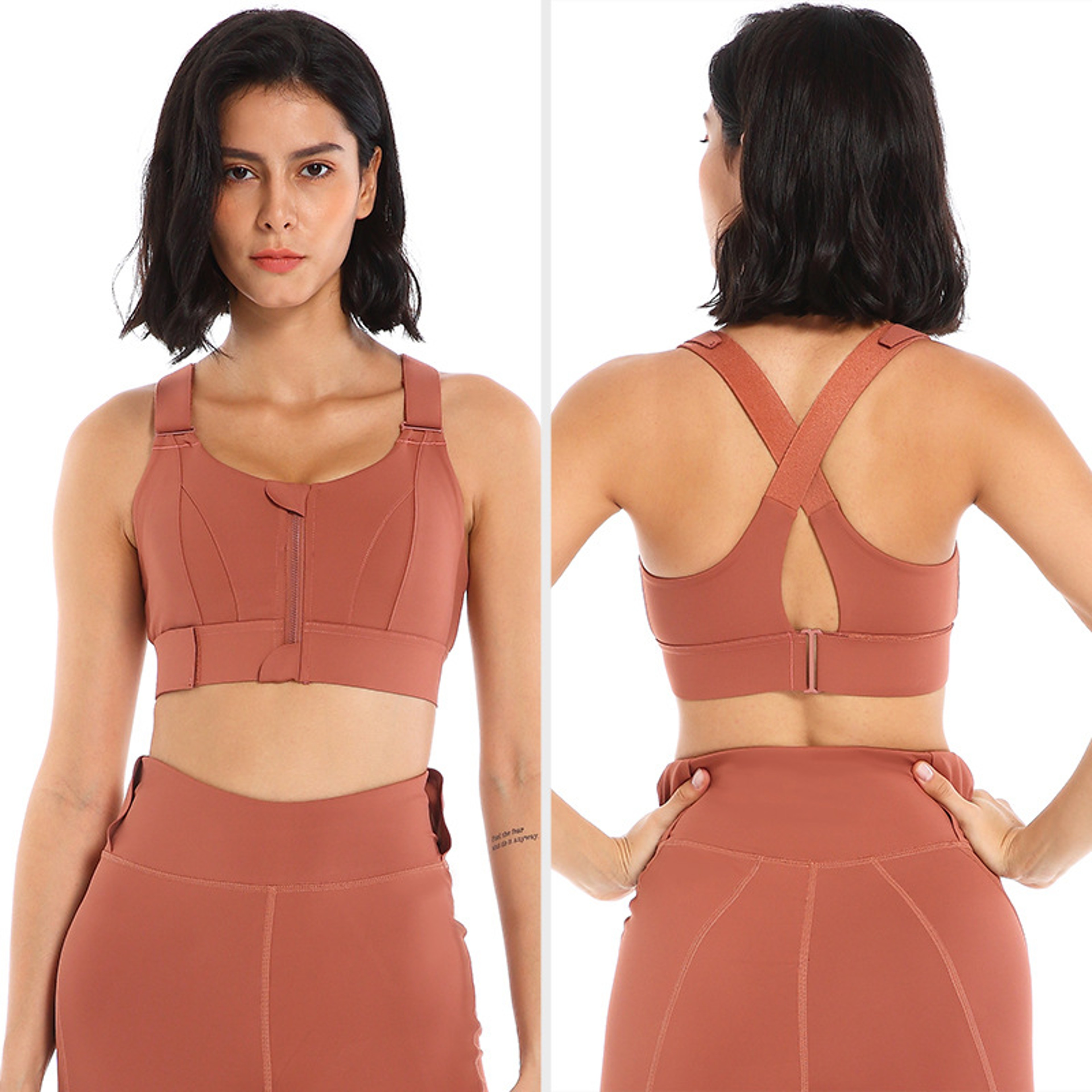 Womens Front Zip Sports Bra with Adjustable Straps for Yoga and Fitness – view 6