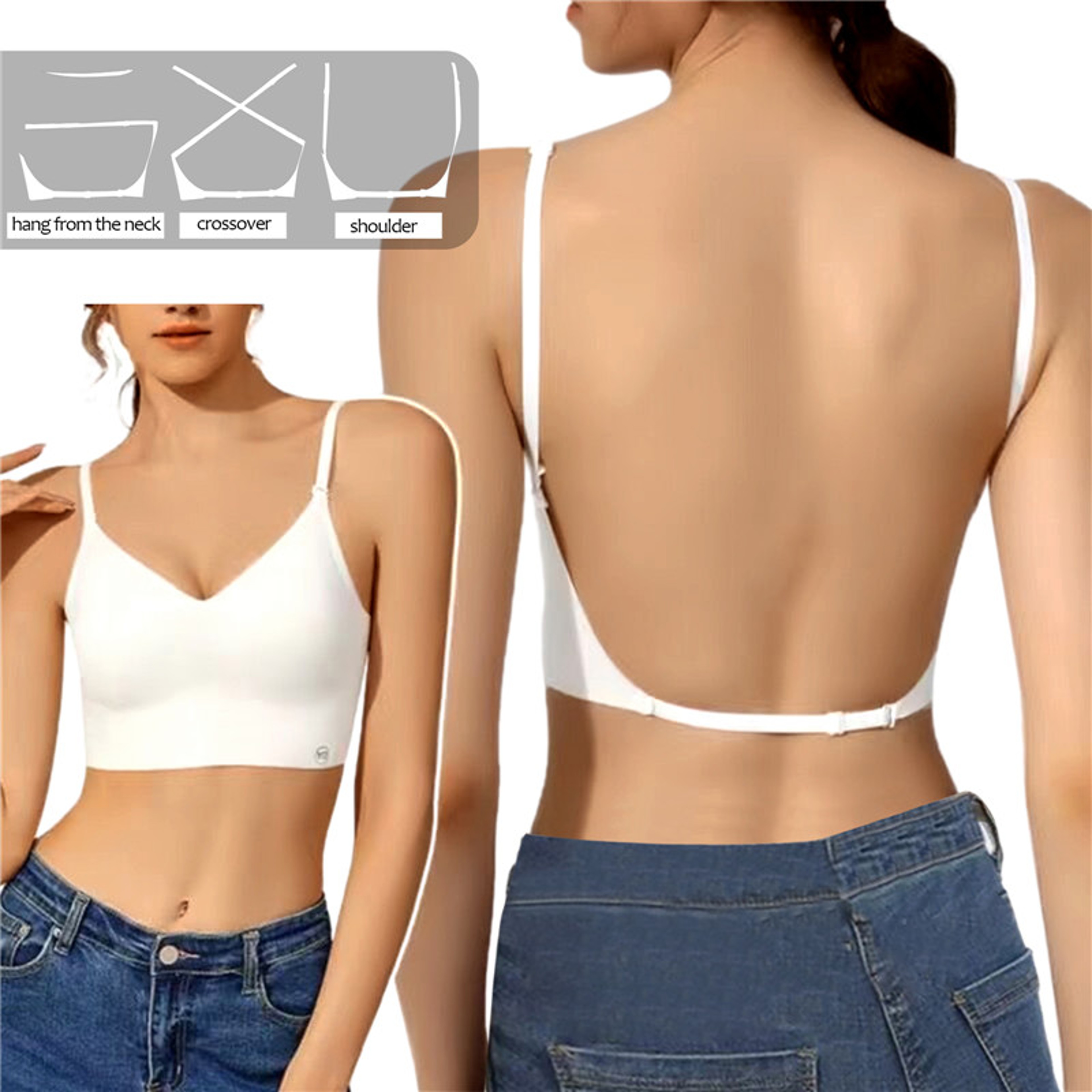 Womens Backless Push Up Bra with Seamless Padded Cups and Adjustable Straps – view 9