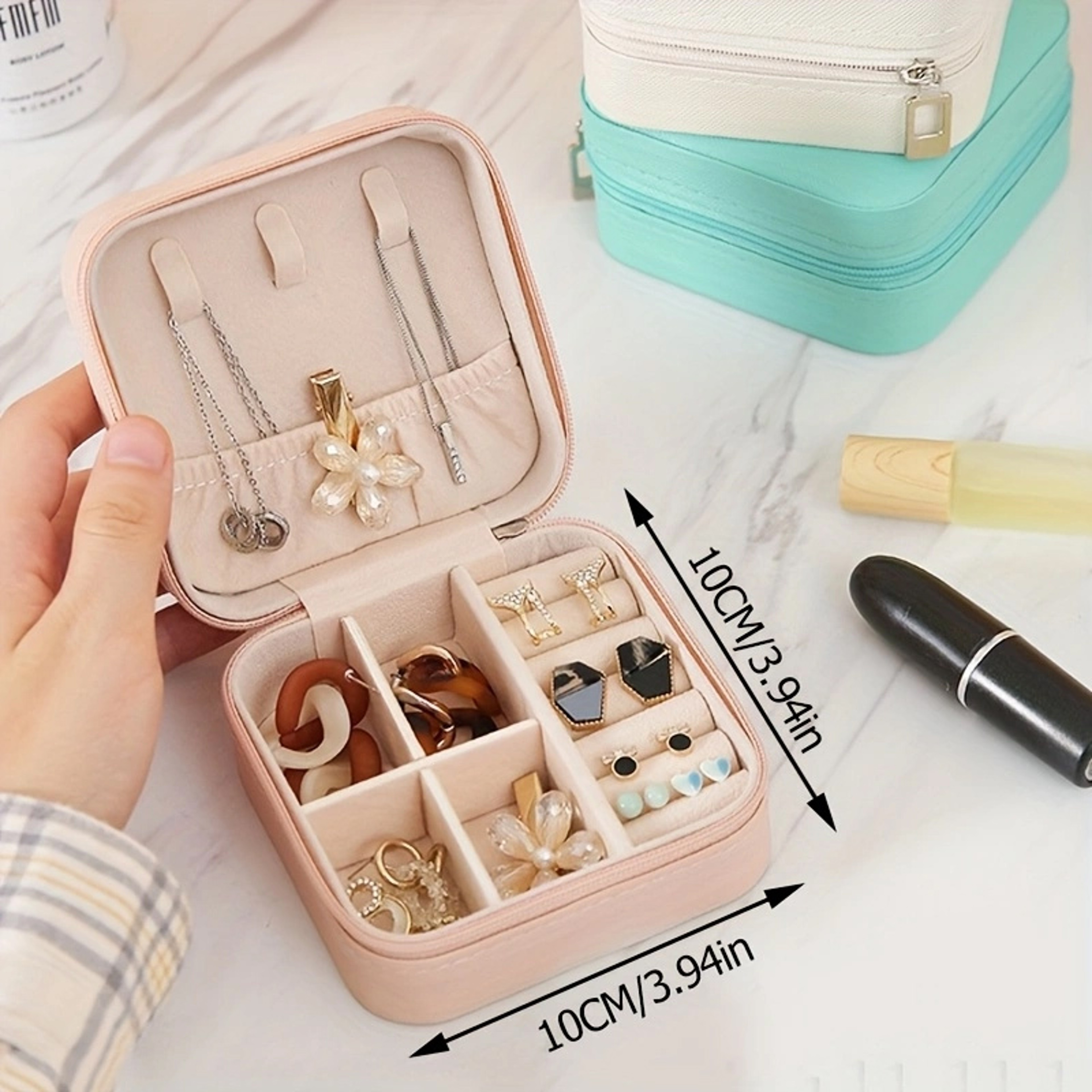 Heart Shaped Jewelry Box Portable Leather Travel Jewelry Organizer With Zipper 4