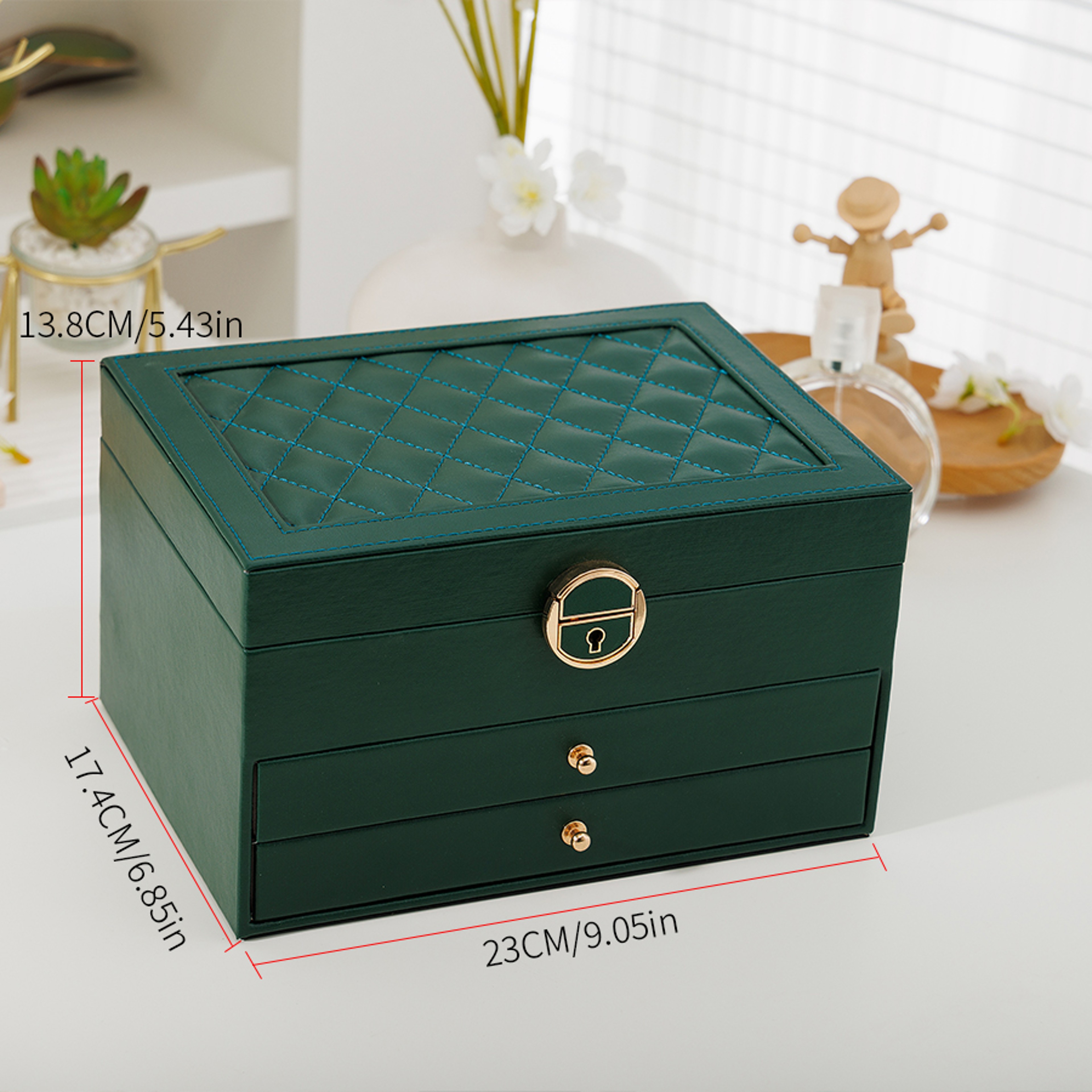One PcThree Layer Leather Jewelry Storage Box with Lock and Rhomboid Design – view 6