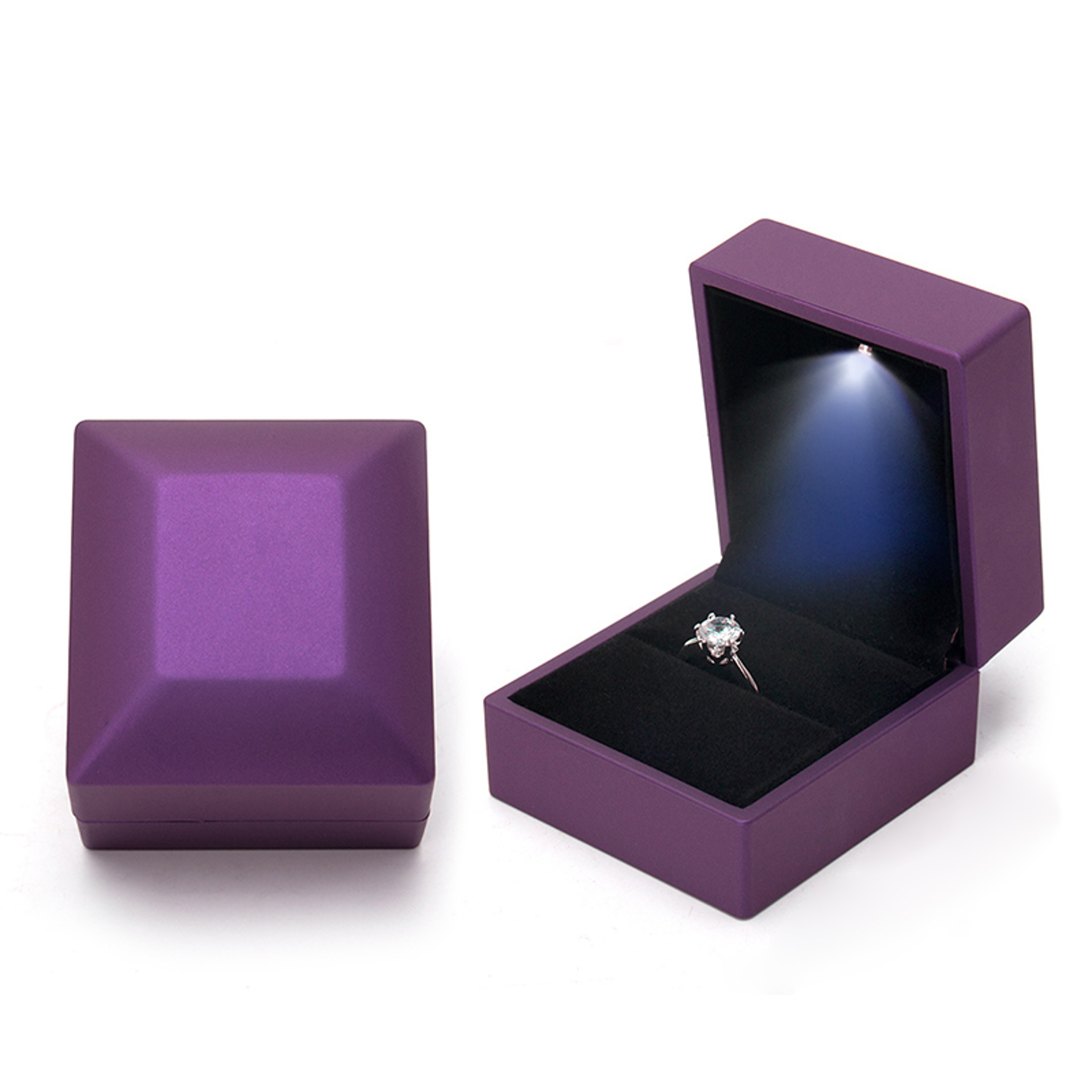 LED Light Ring Box Heart and Square Velvet Jewelry Display Case – view 7
