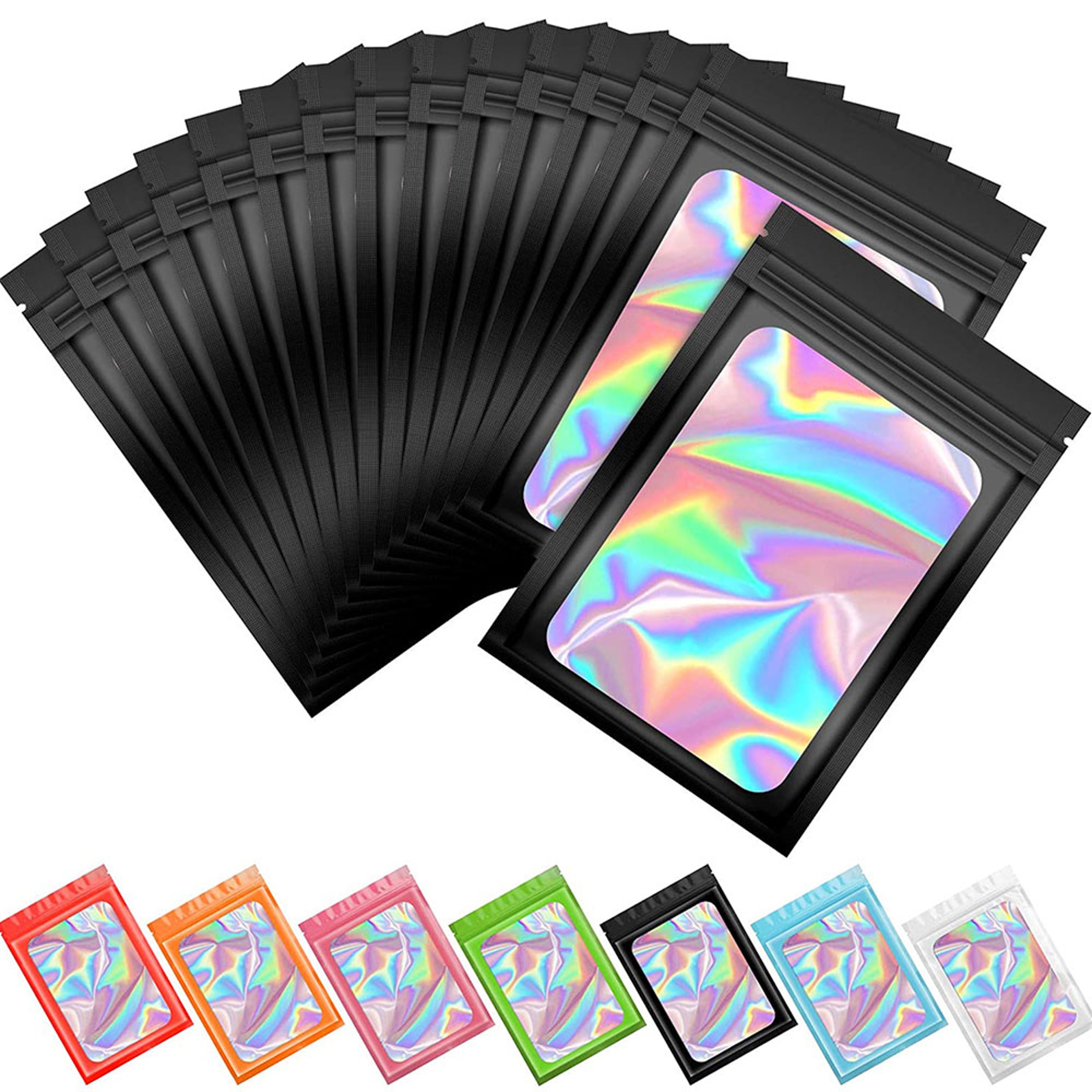 Fifty Pack Holographic Mylar Zip Lock Bags for Jewelry and Gift Packaging – view 1
