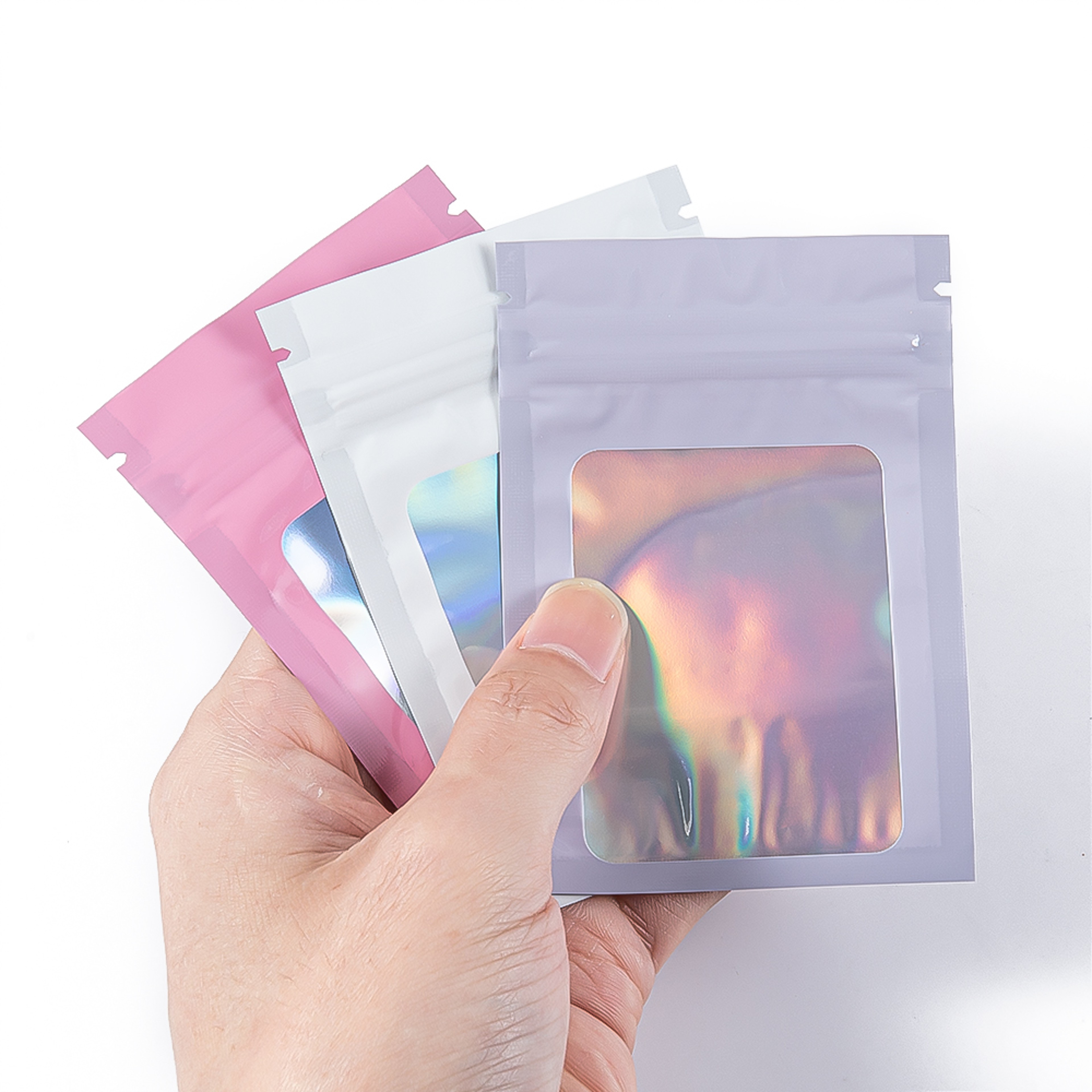 Fifty Pack Holographic Mylar Zip Lock Bags for Jewelry and Gift Packaging – view 4