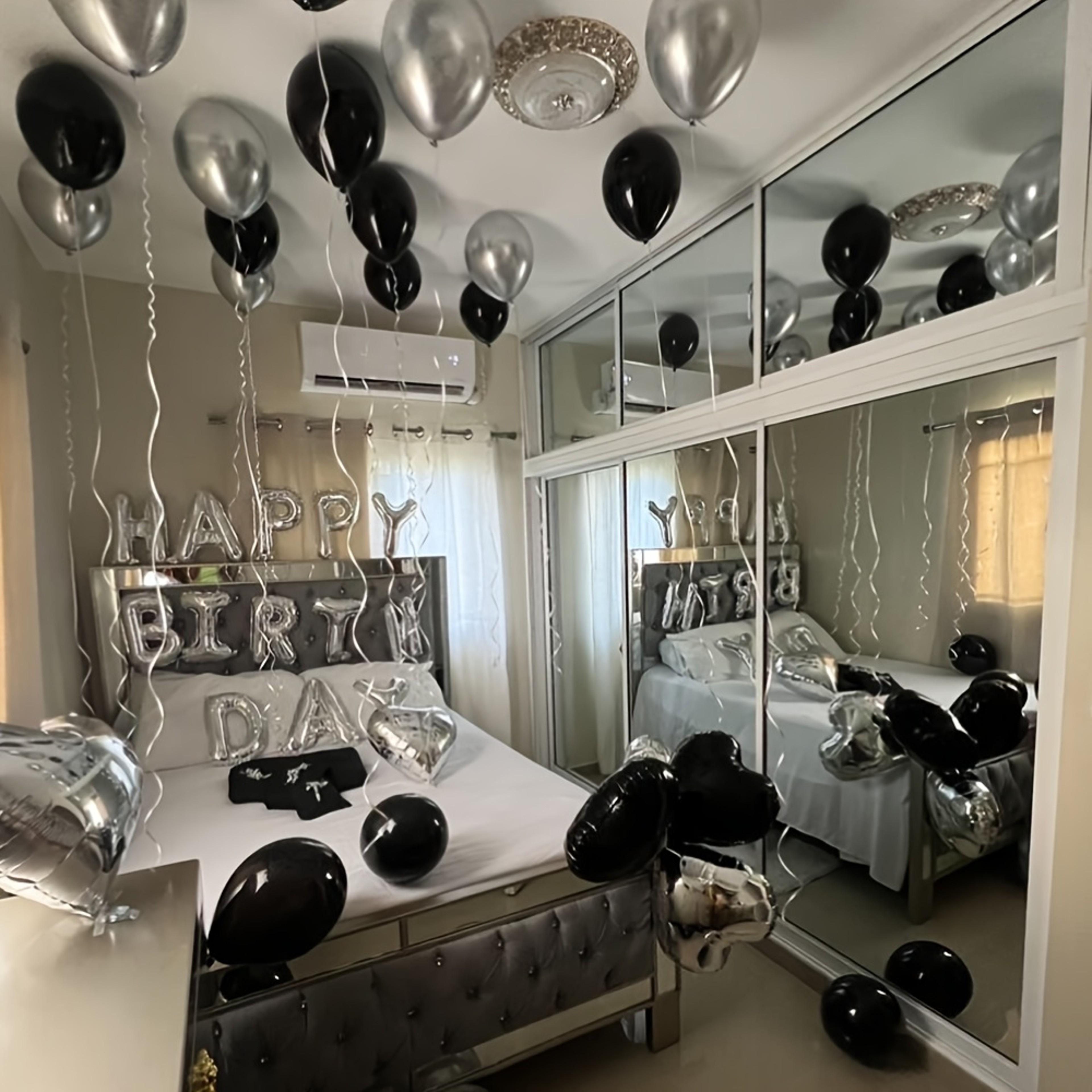 Silver Letter and Black and Silver Heart Balloons for Birthday Party Decorations – view 2