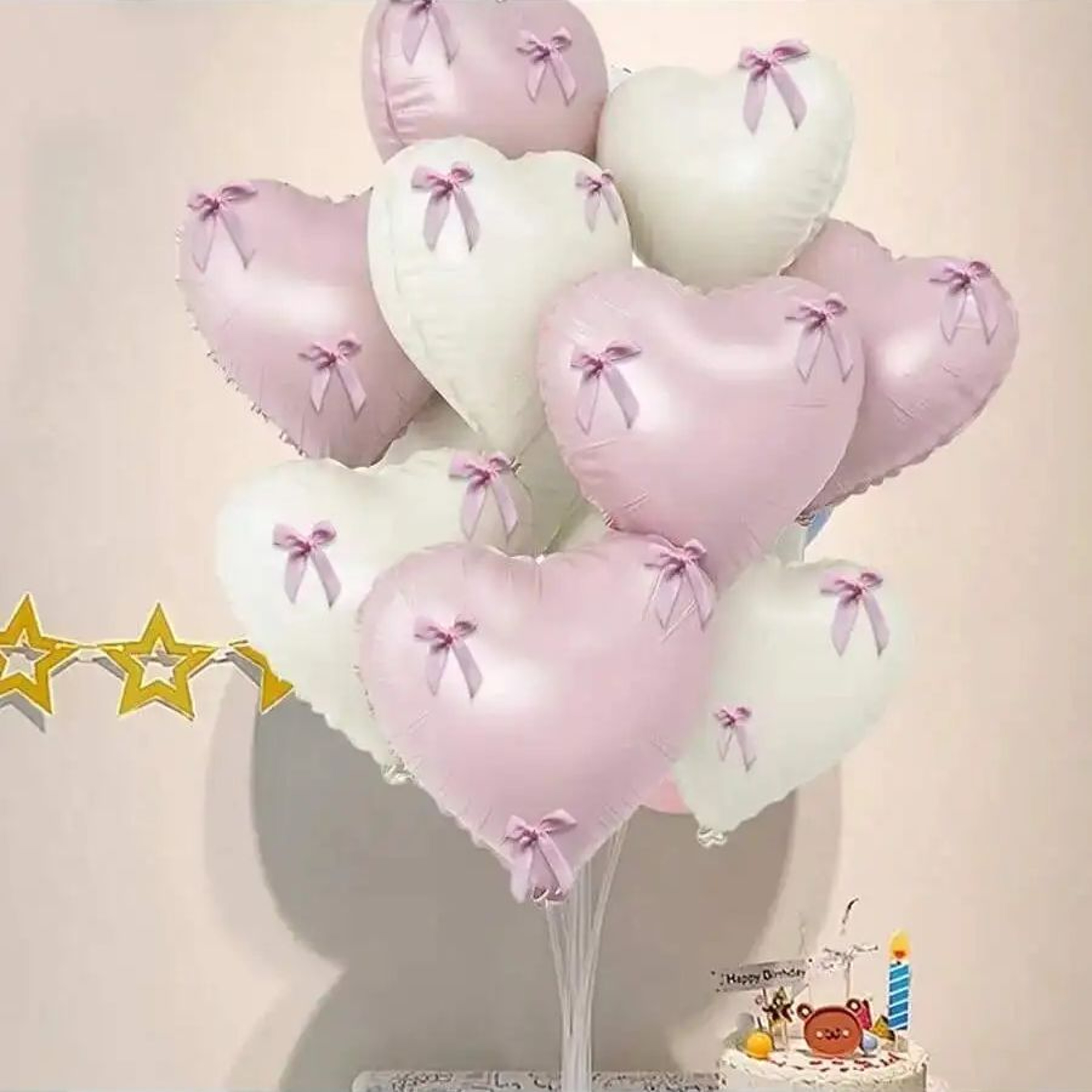 Twentytwo Piece Pink and White Heart Foil Balloon Set with Pink Bows for Party Decorations – view 3