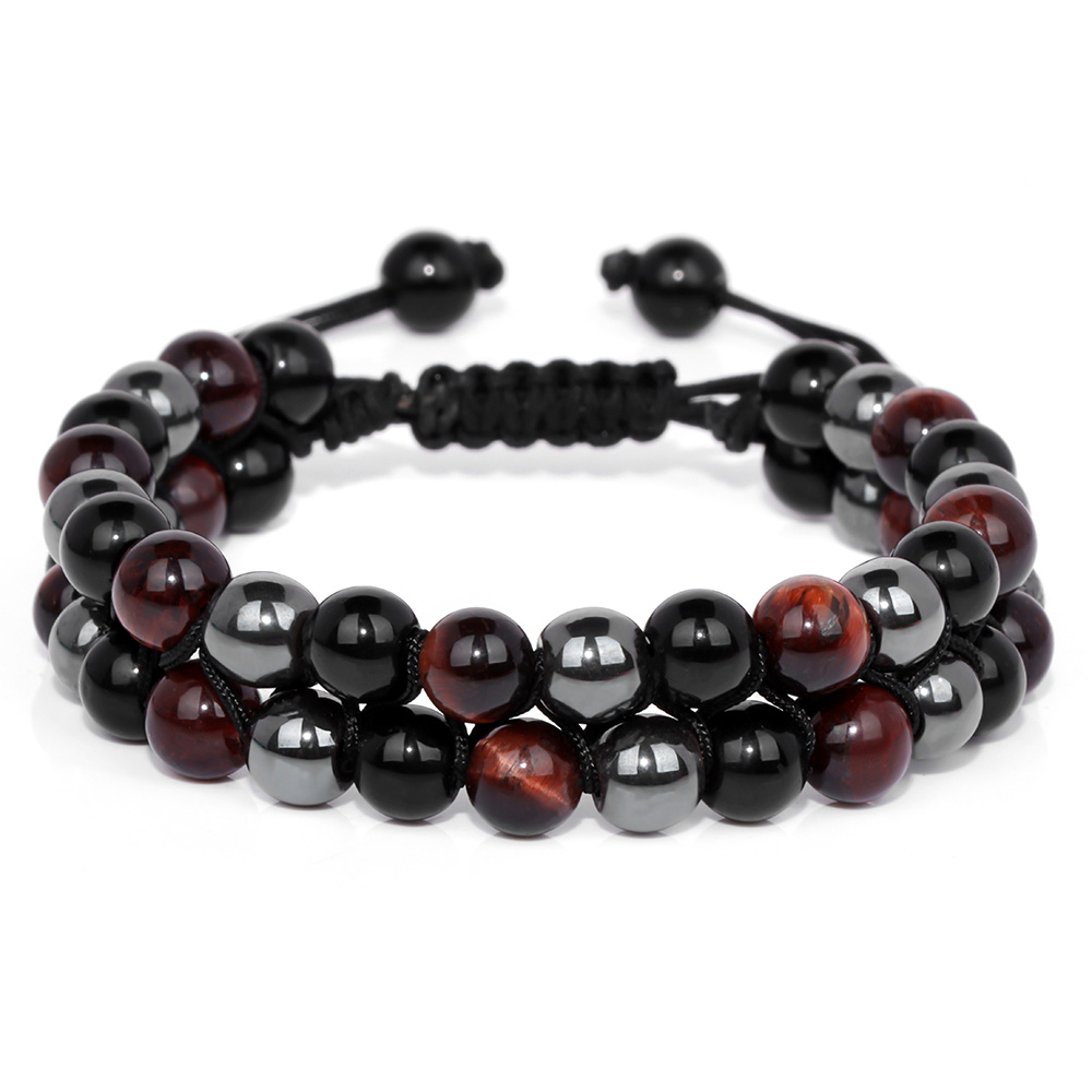 Natural Tiger Eye And Hematite Double Layer Beaded Bracelet 8