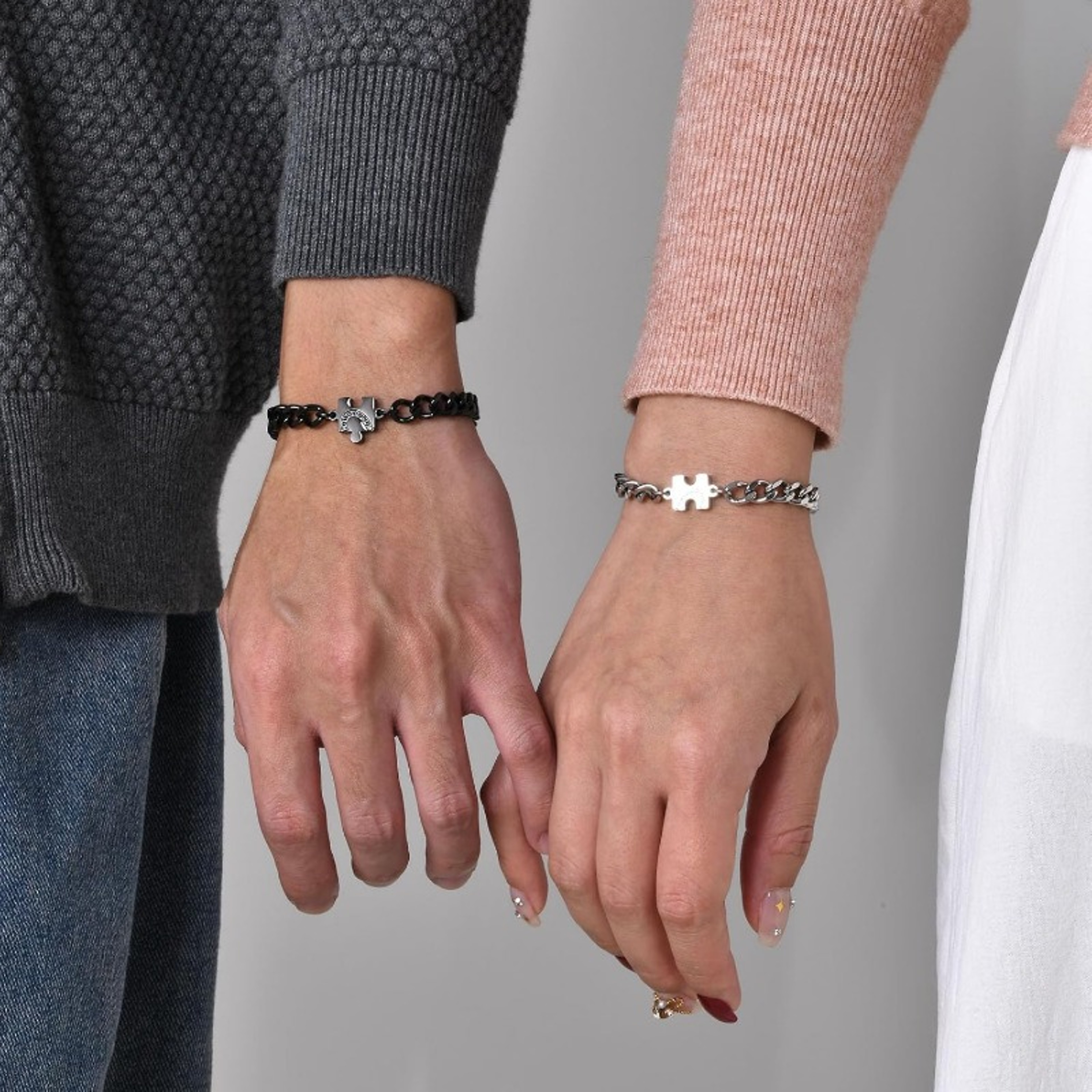 Matching Couples Bracelets with Stainless Steel Puzzle Heart Charms – view 6