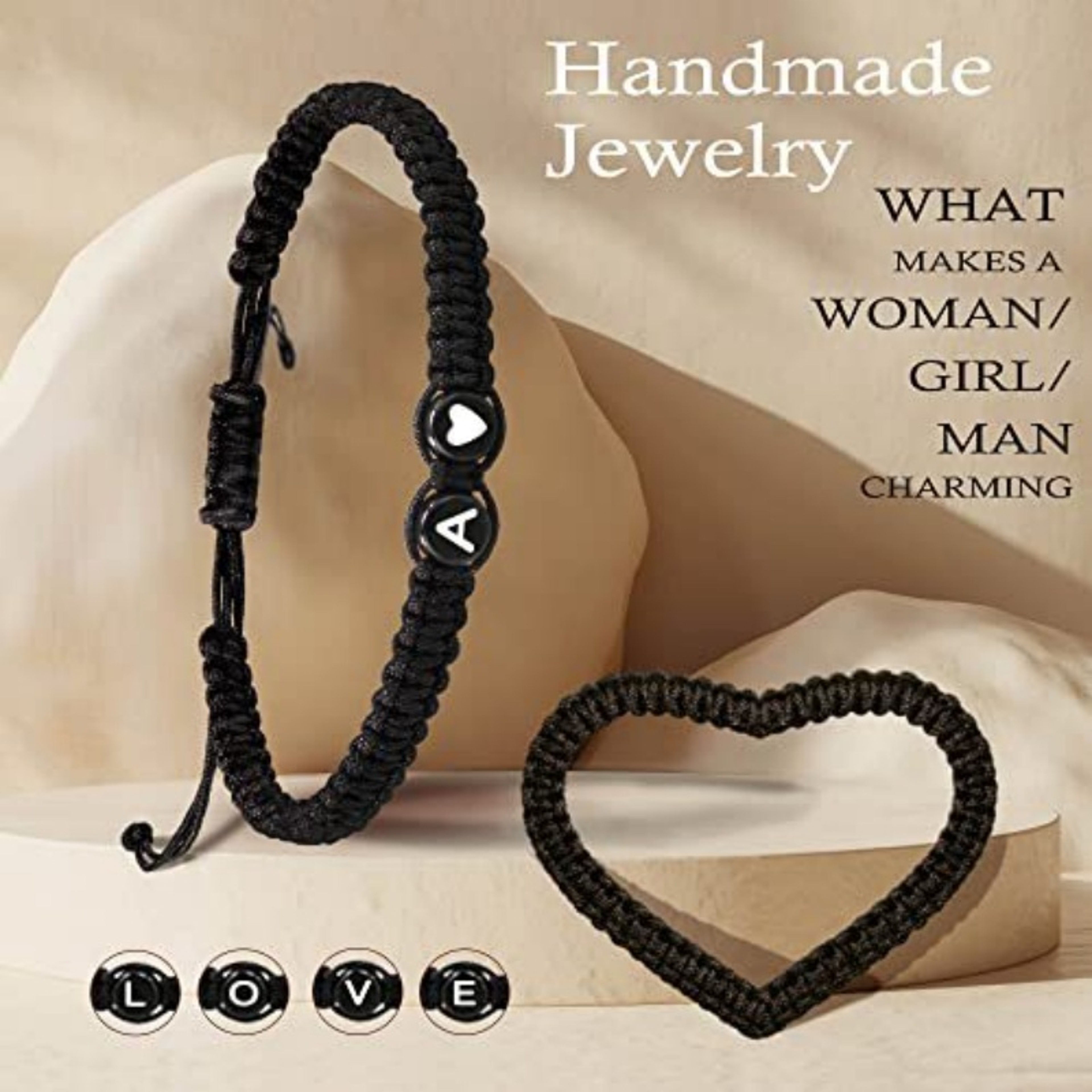 Personalized Initial Heart Bracelet Adjustable Braided Friendship Jewelry 0