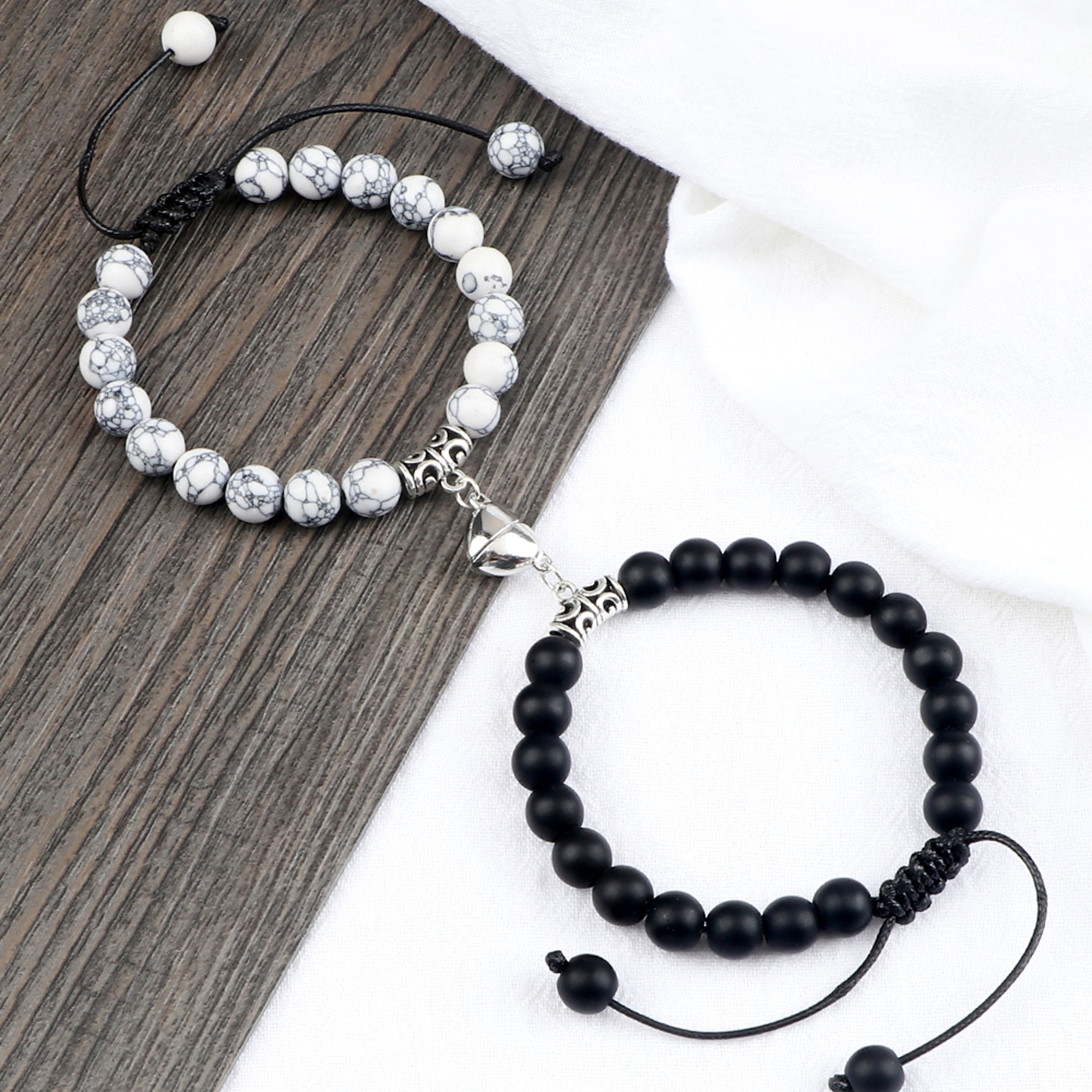Couple Distance Bracelets With Natural Stone Beads And Magnetic Heart Charms 1