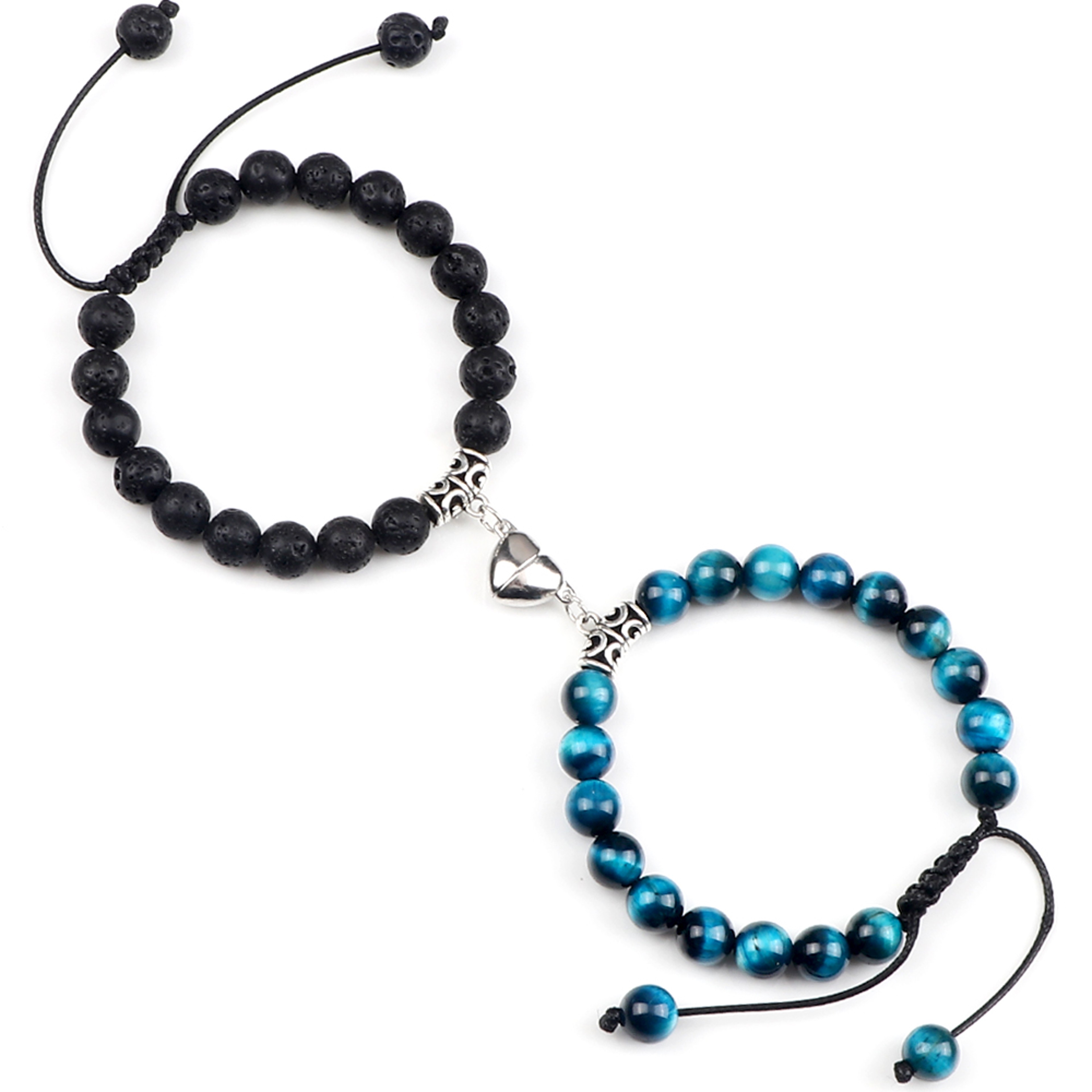 Couple Distance Bracelets With Natural Stone Beads And Magnetic Heart Charms 16