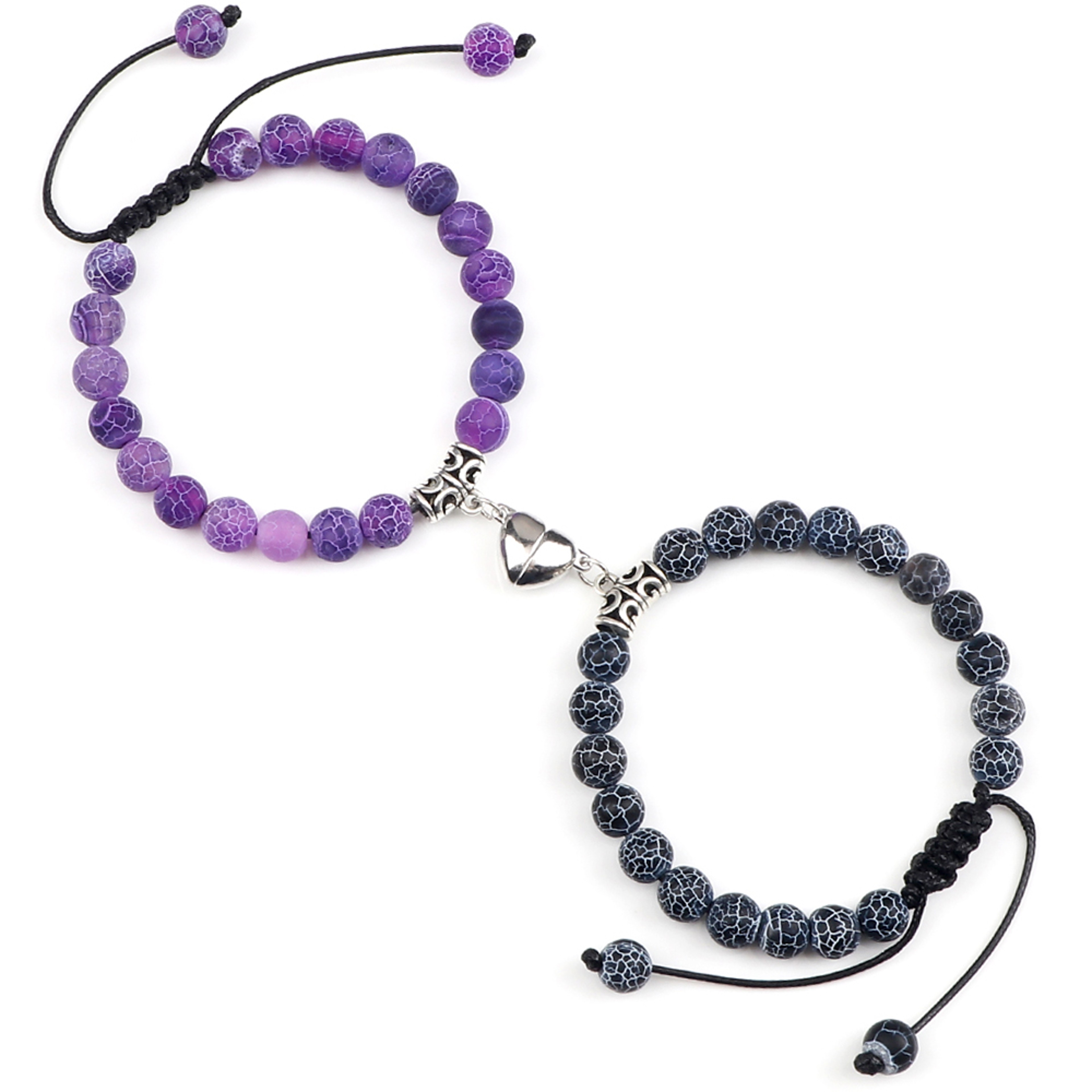 Couple Distance Bracelets Set With Natural Stone Beads And Magnetic Heart Charms 9