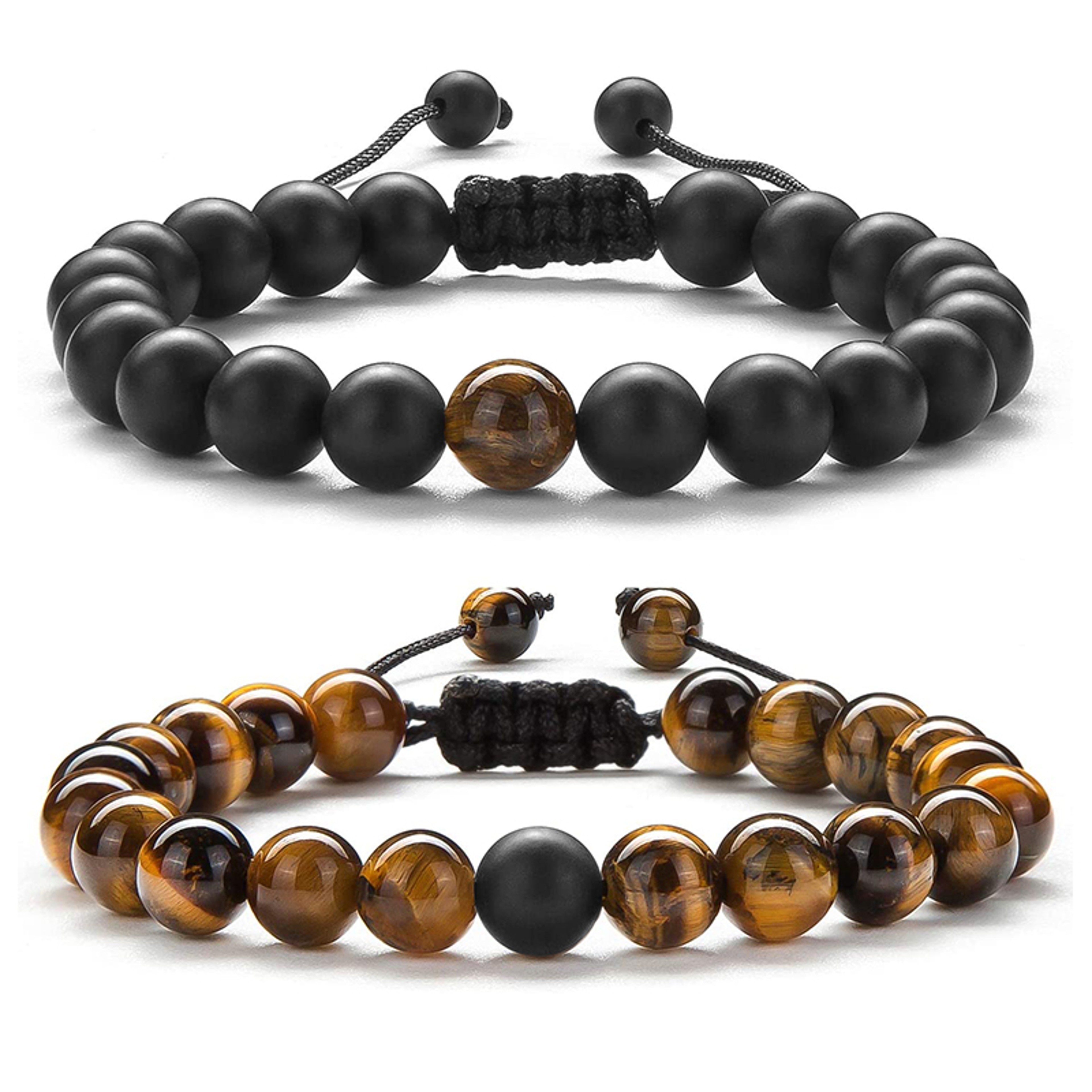 Natural Tiger Stone and Onyx Beaded Couple Bracelets Set – view 1