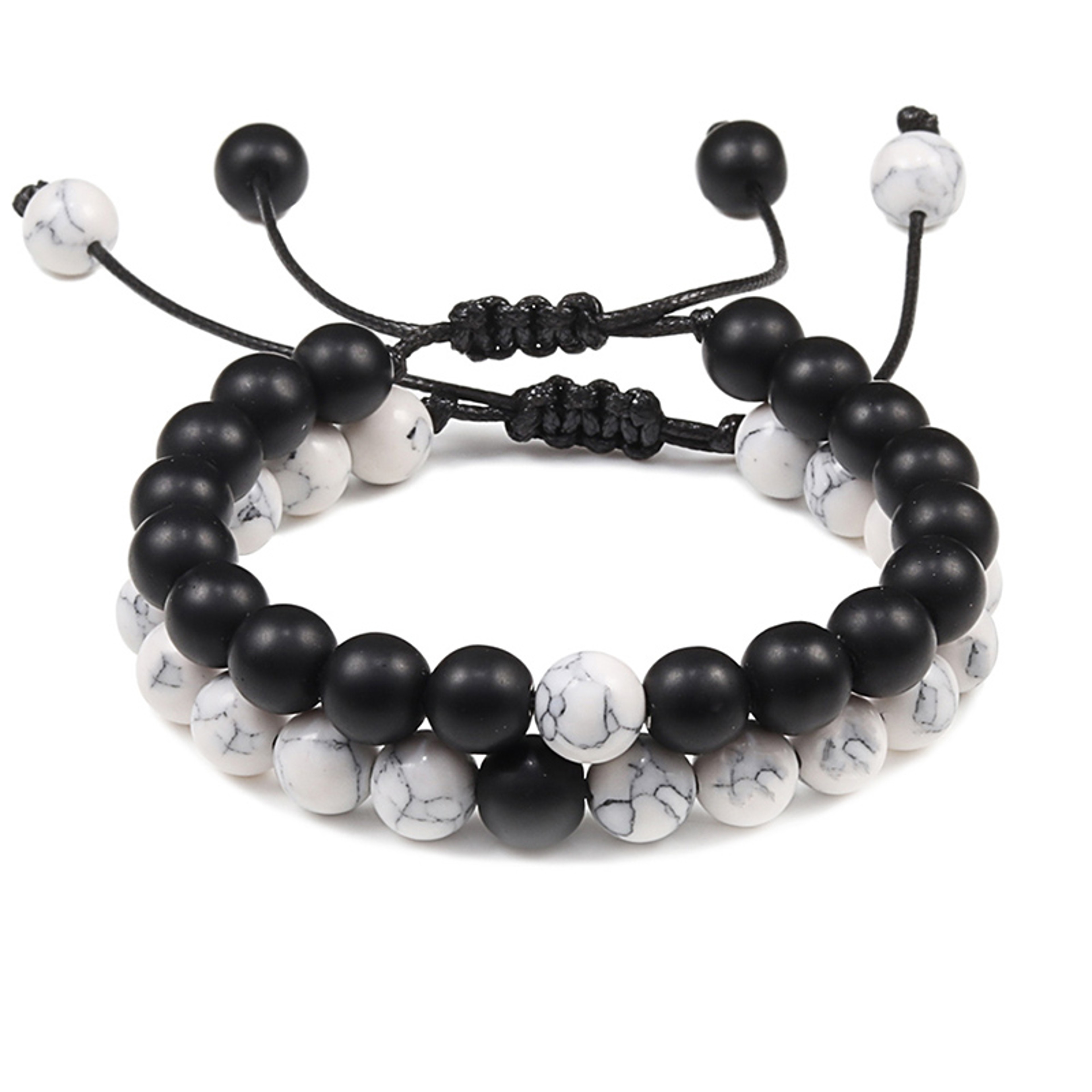 Natural Tiger Stone and Onyx Beaded Couple Bracelets Set – view 11