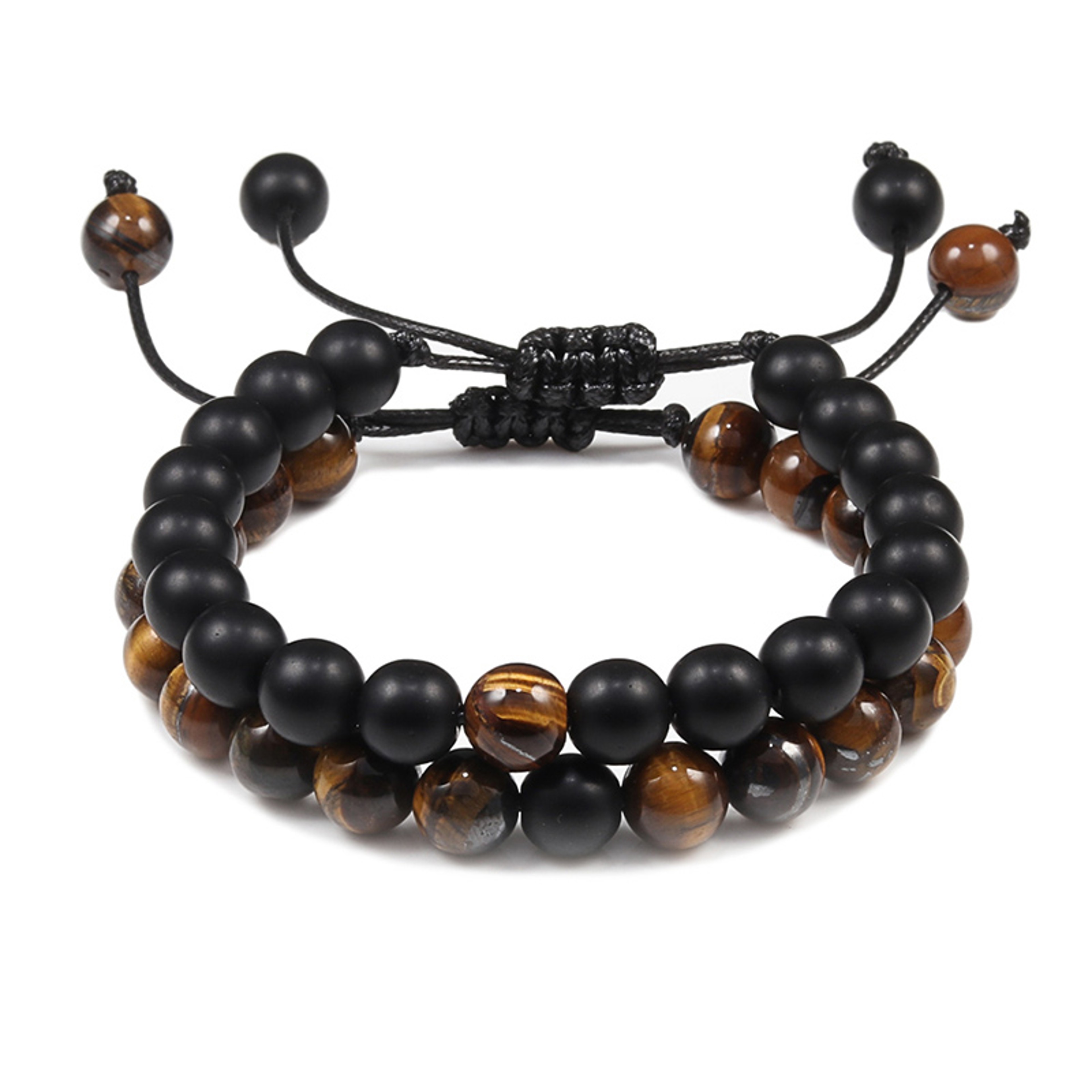 Natural Tiger Stone and Onyx Beaded Couple Bracelets Set – view 16