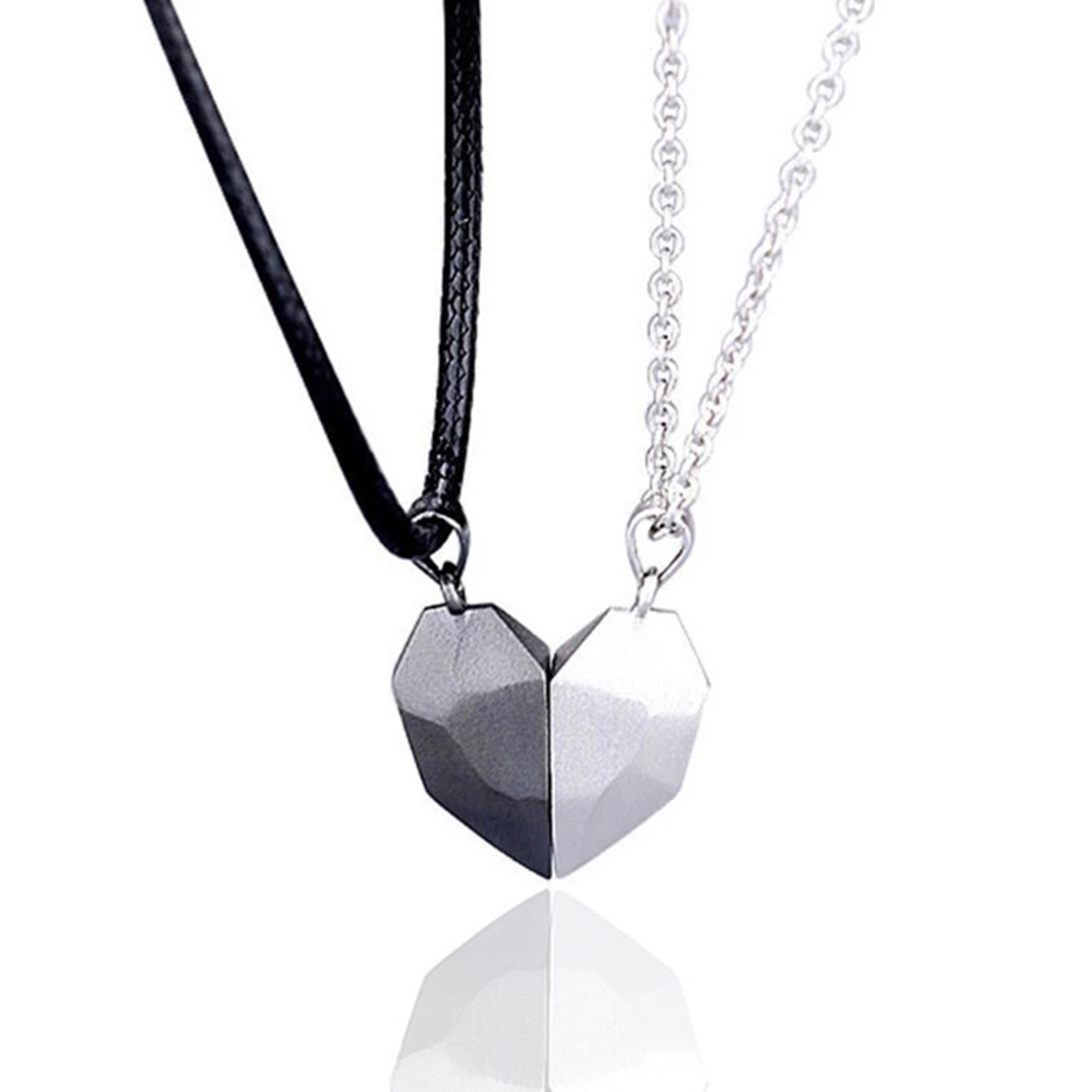 Magnetic Heart Couple Pendant Necklace with ECG Design – view 1