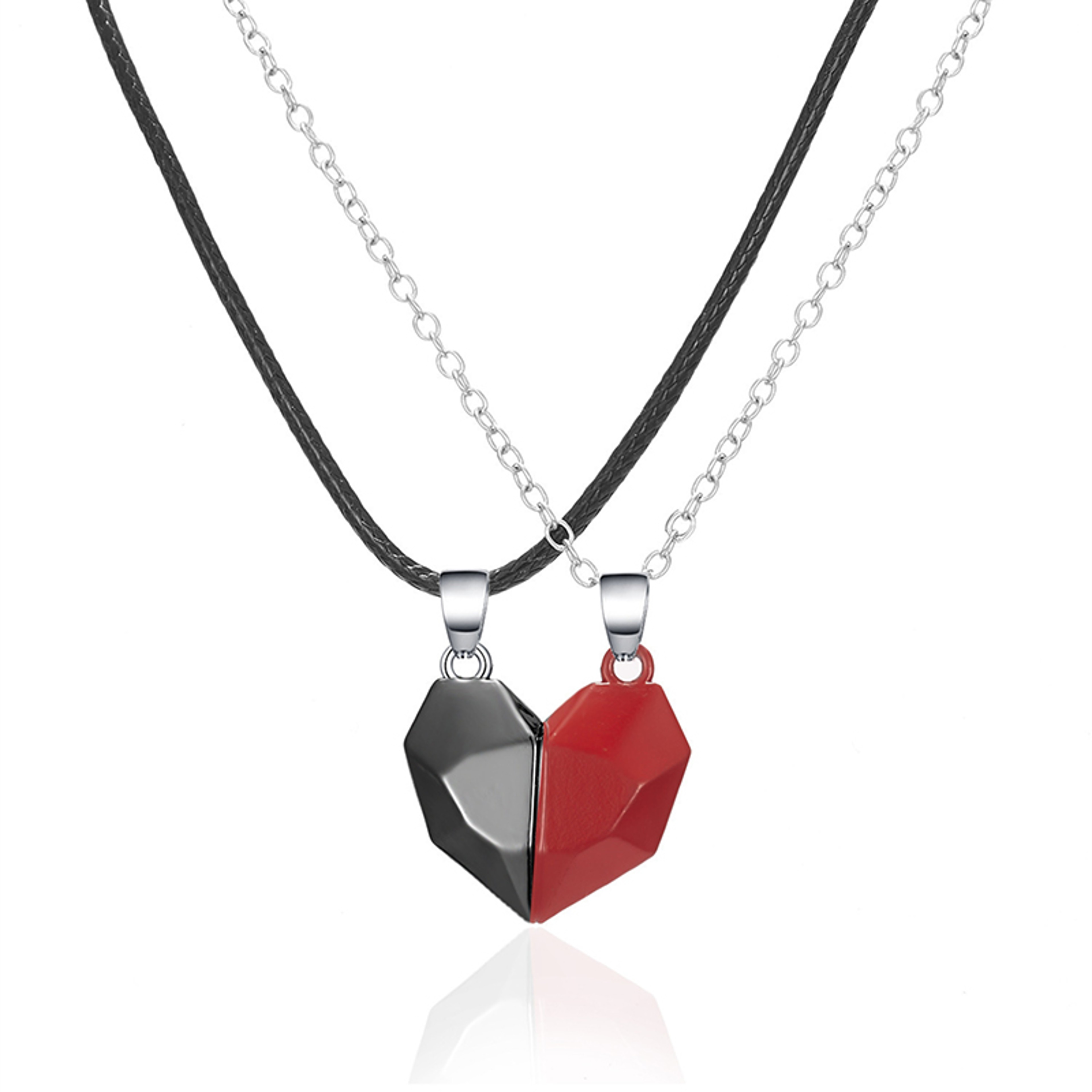 Magnetic Heart Couple Pendant Necklace with ECG Design – view 13