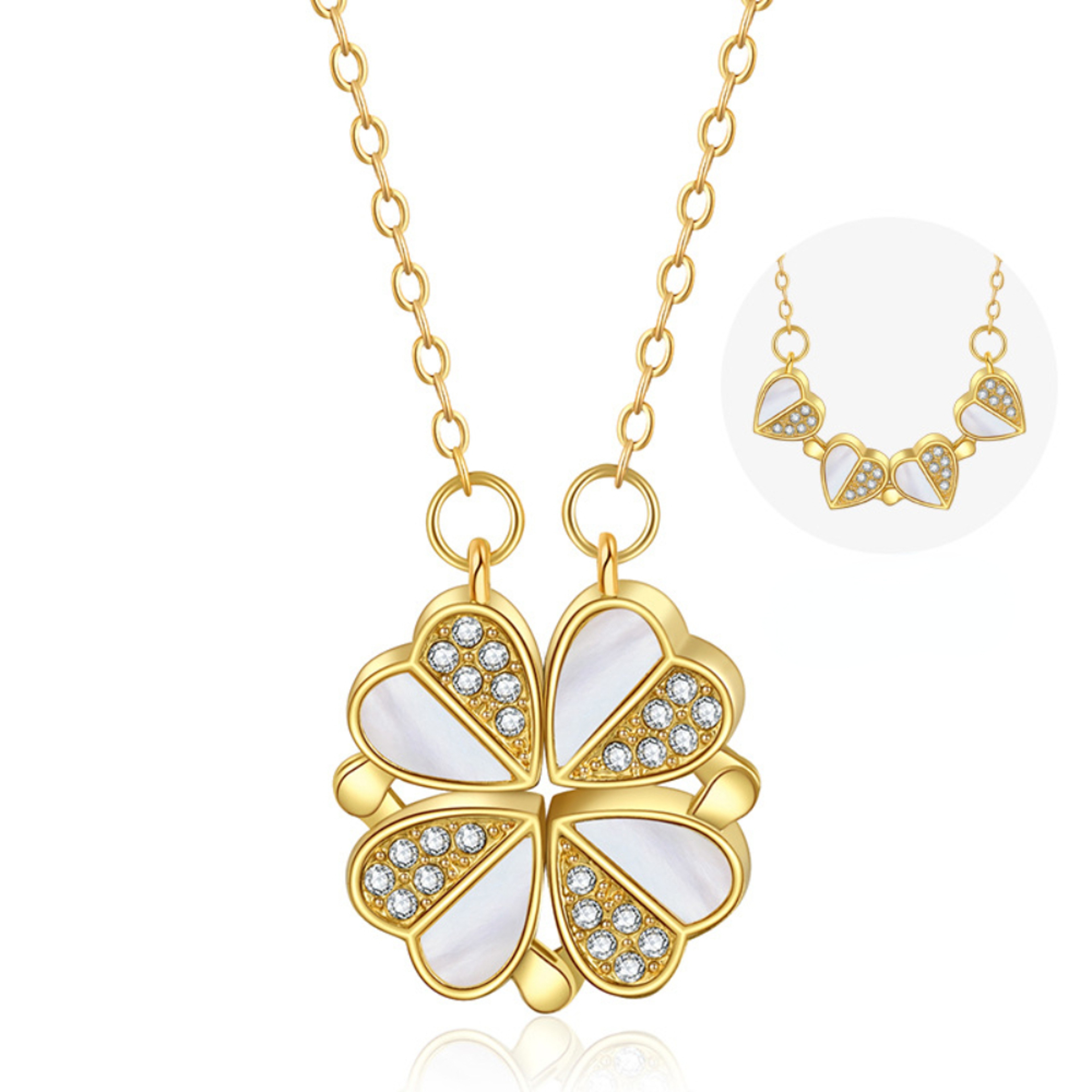 Stainless Steel Heart Shaped Clover Pendant Necklace For Women 9