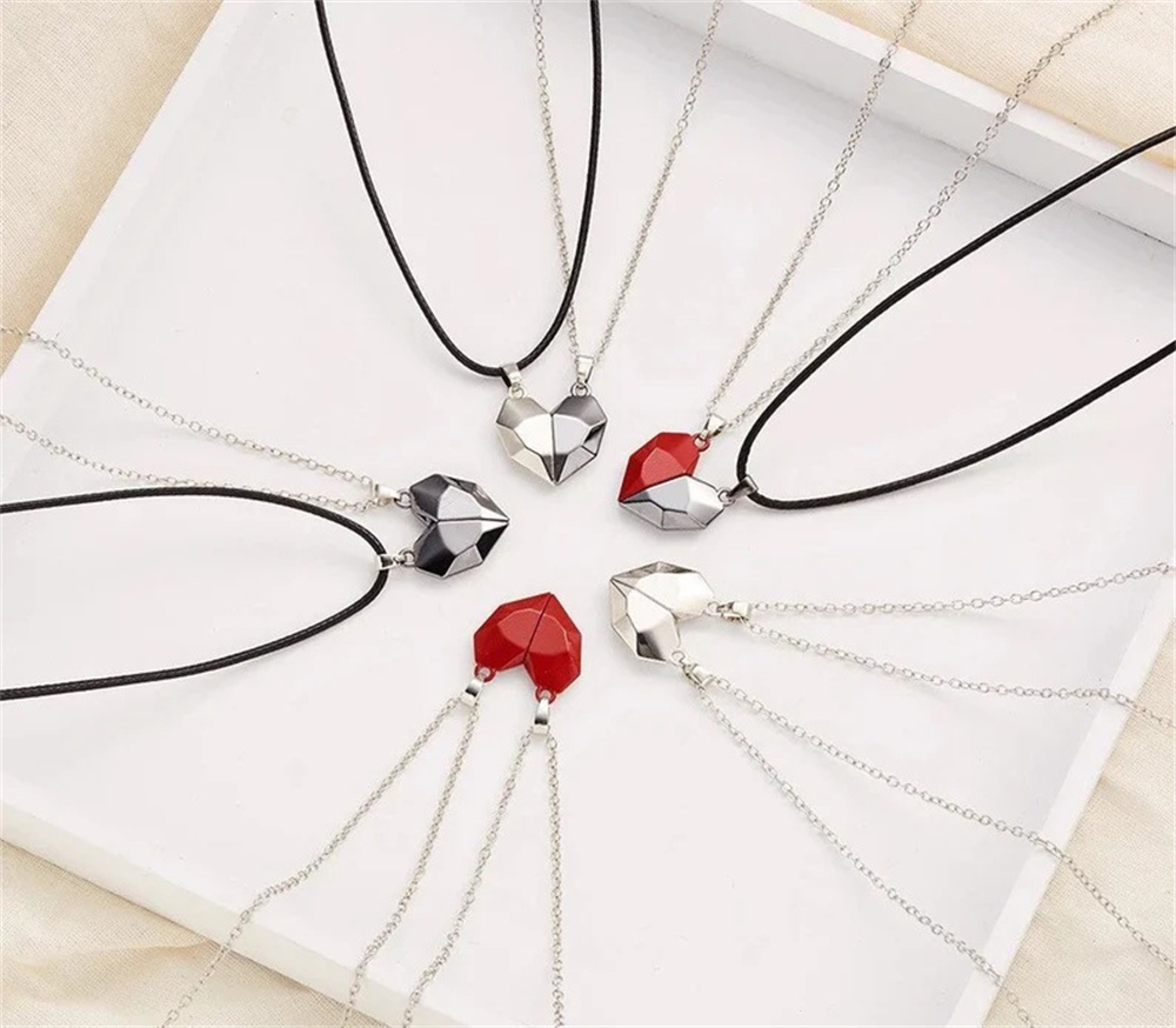 Two Piece Magnetic Heart Couple Necklaces with Matching Pendant Design – view 1