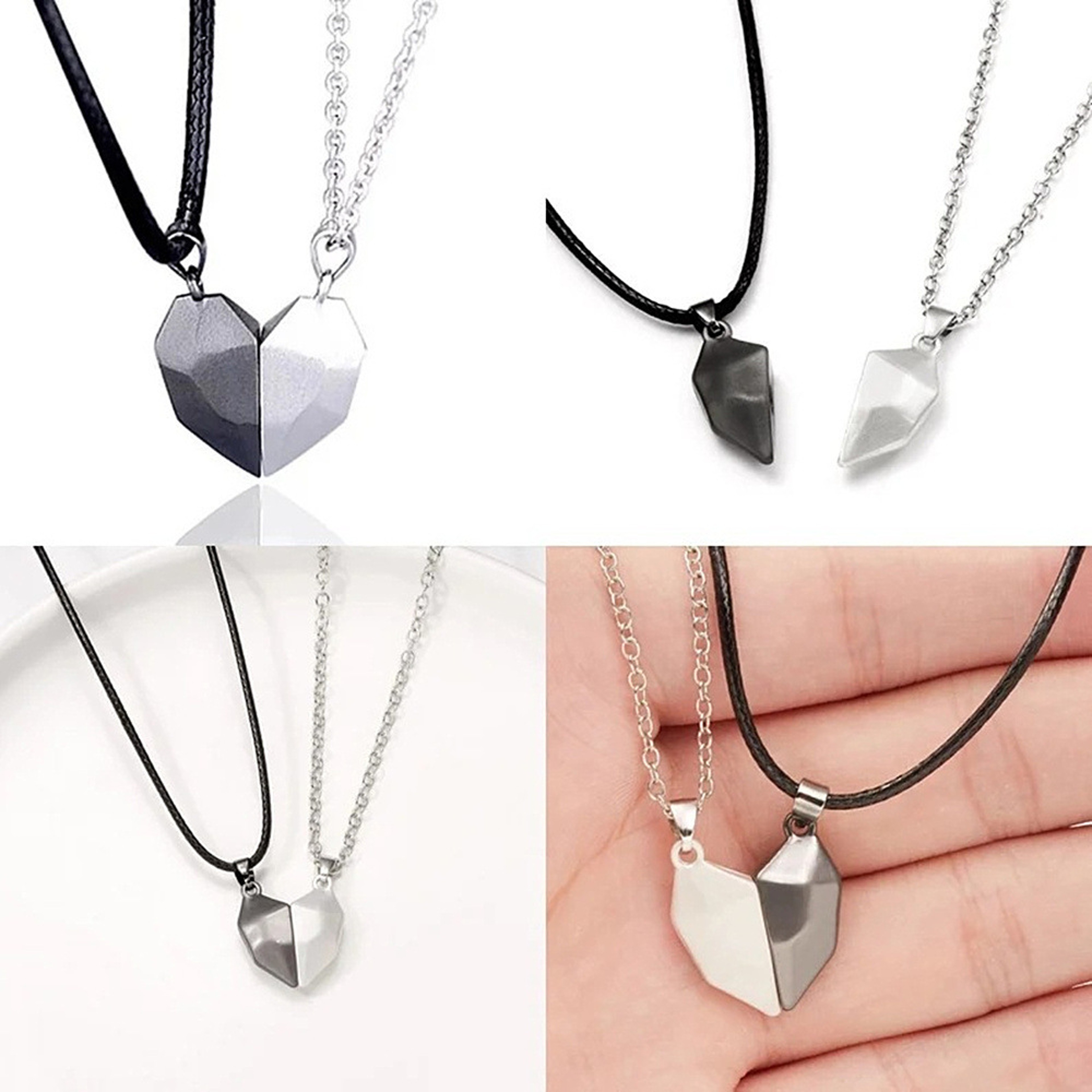 Two Piece Magnetic Heart Couple Necklaces with Matching Pendant Design – view 4