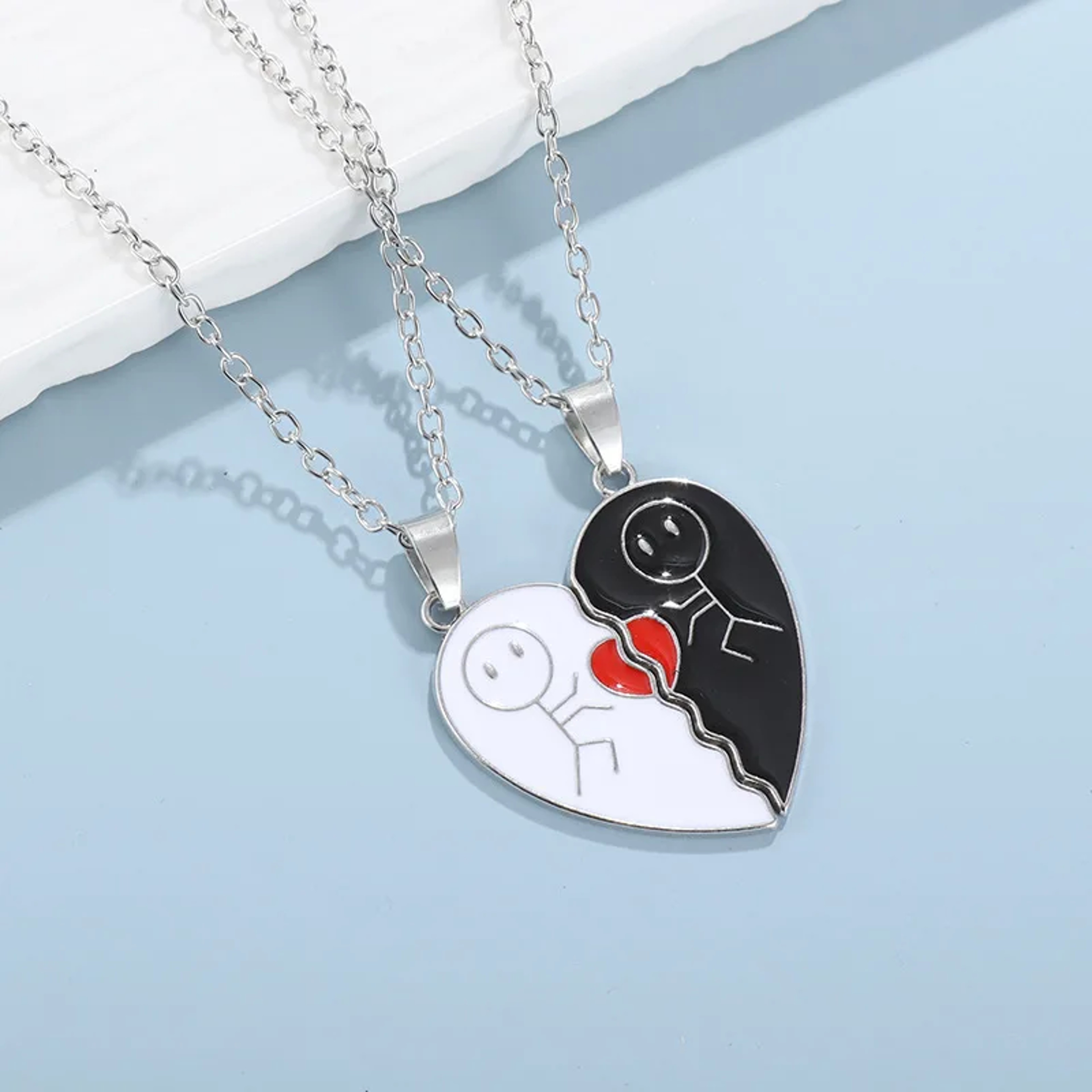 Magnetic Couple Heart Necklace with Stickman Charm Pendant – view 7