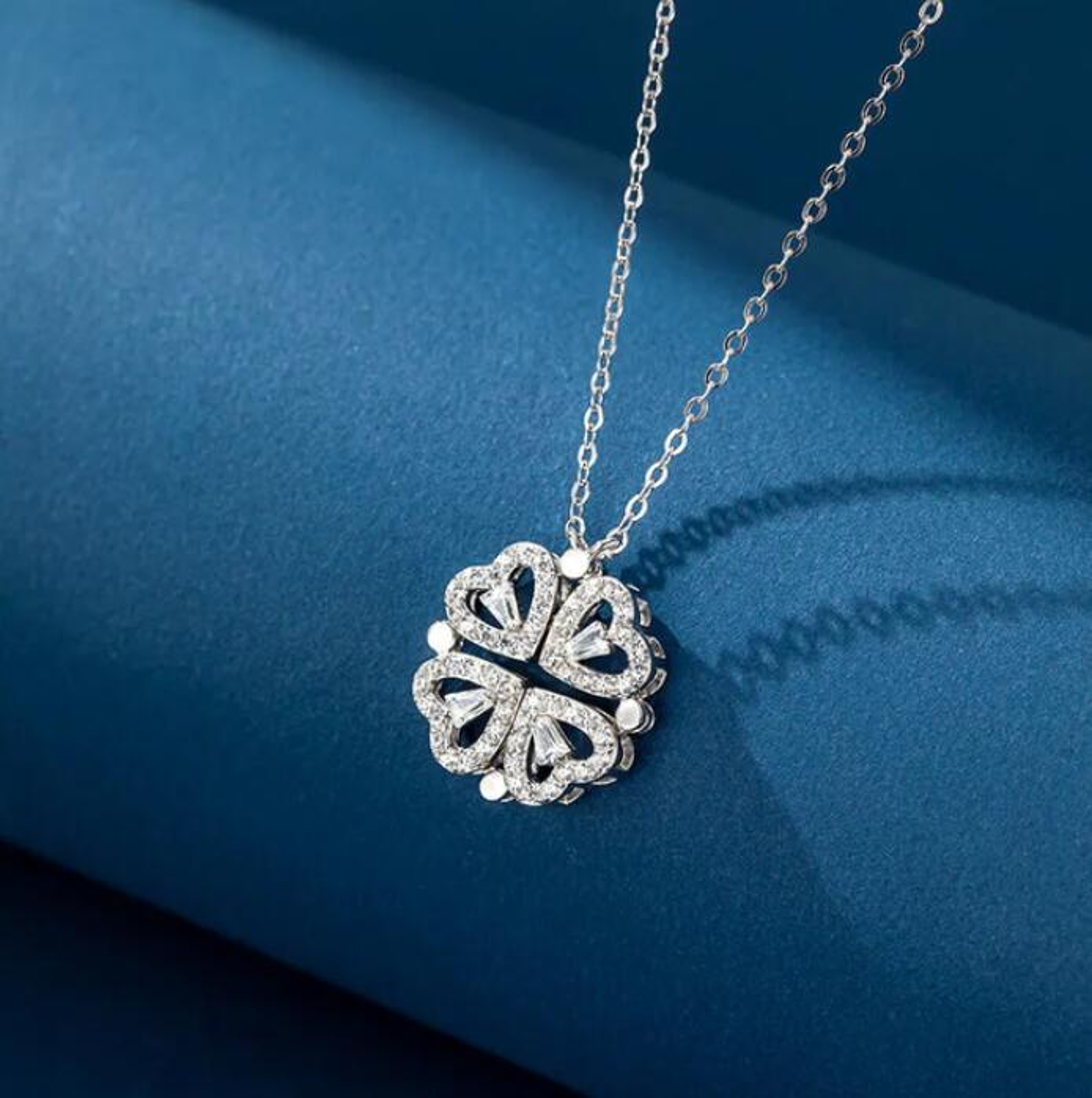 Sterling Silver Zircon Heart Four Leaf Clover Pendant Necklace – view 11