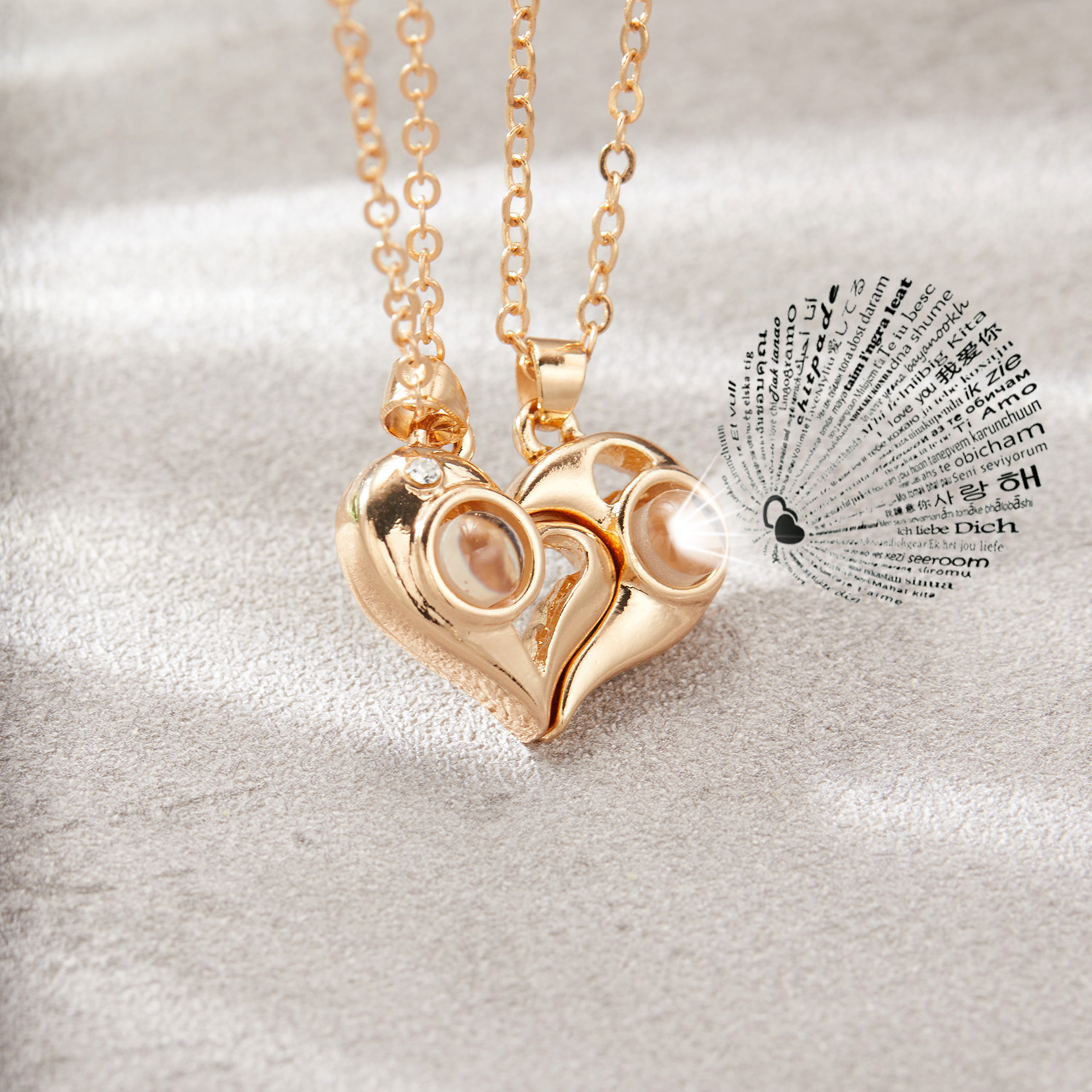 I Love You Projection Necklace with Sun Moon and Heart Pendant – view 6