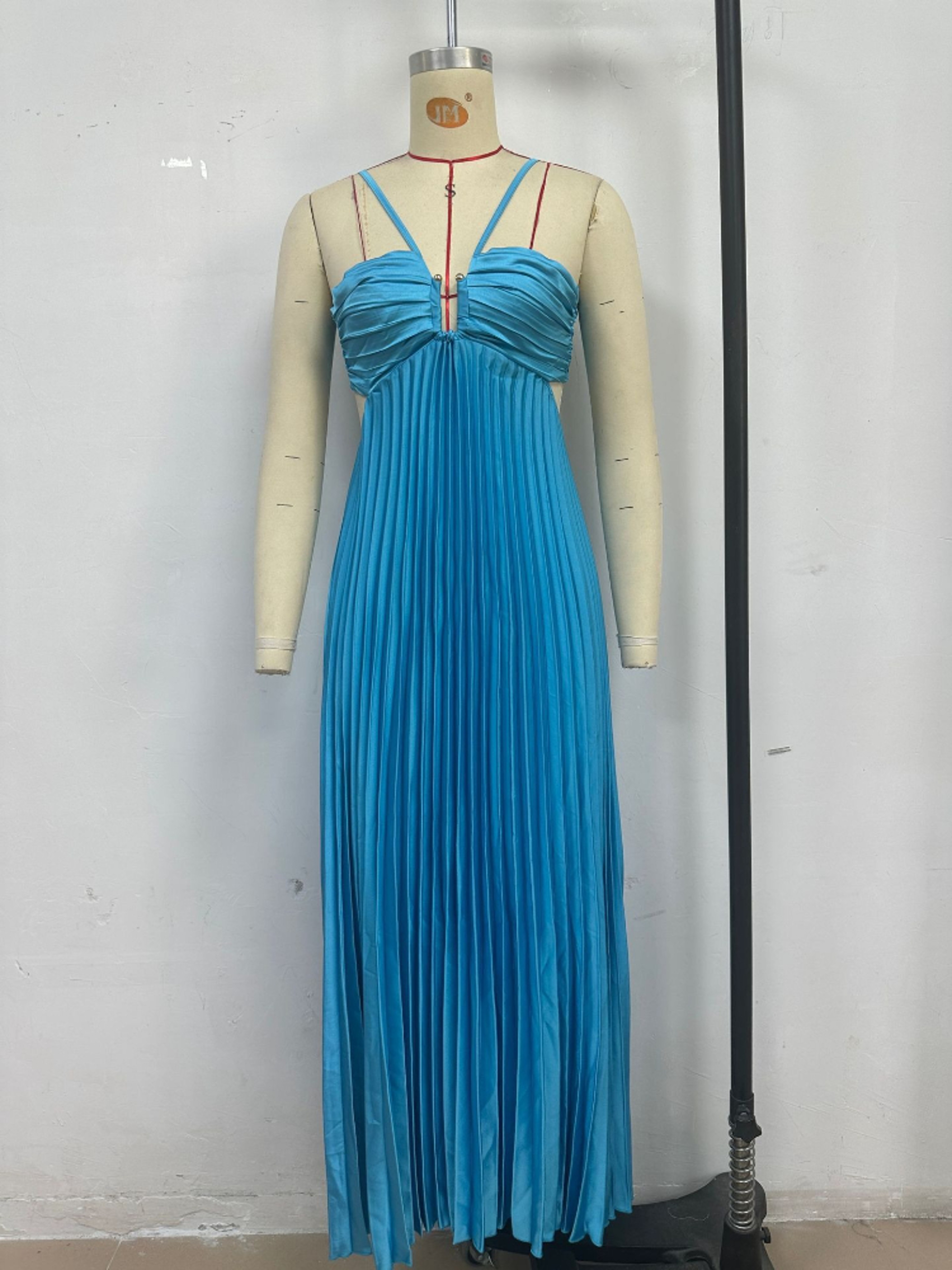 Womens Backless Pleated Maxi Dress with Spaghetti Straps for Summer – view 6