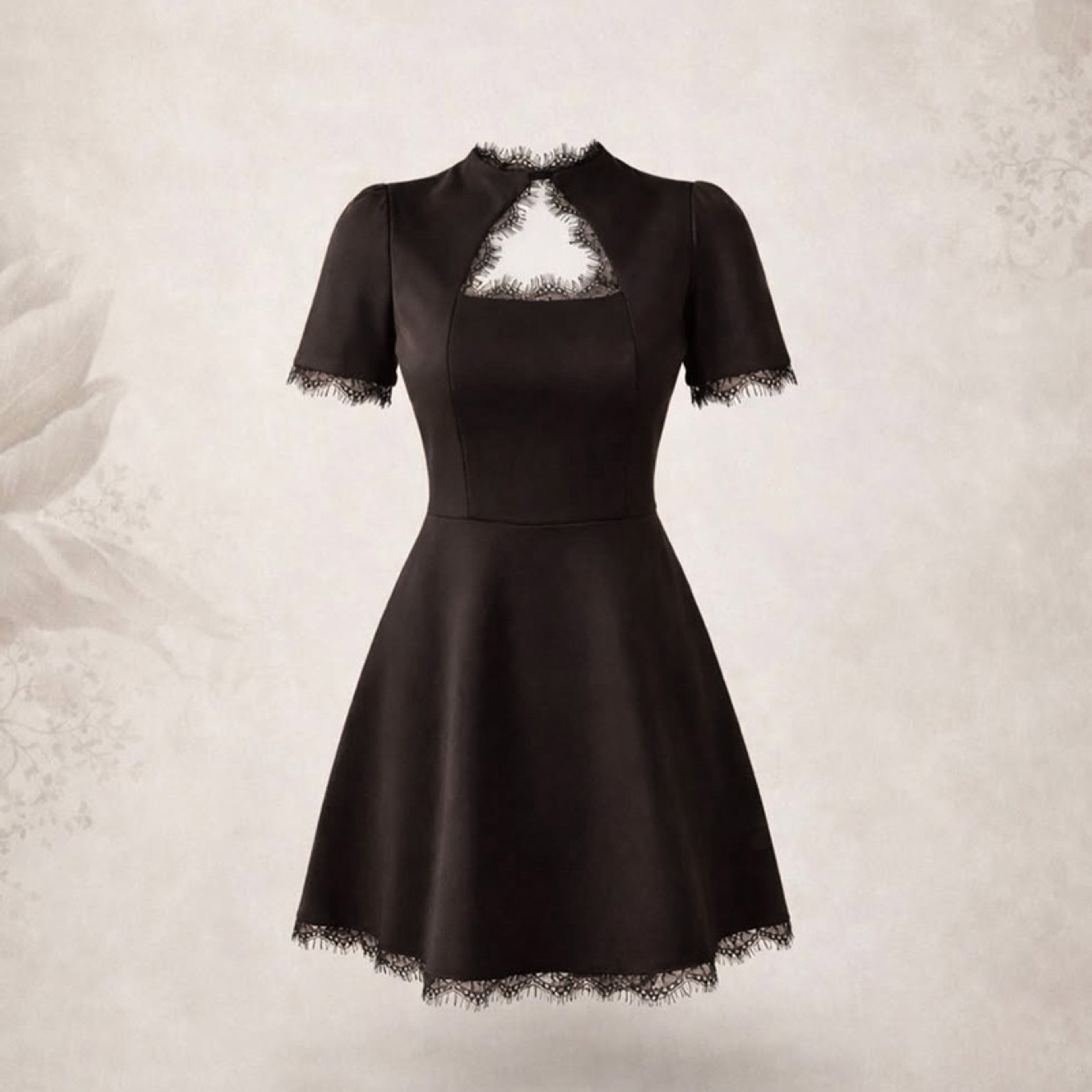 Womens Lace Hollow Out A Line Mini Dress With Half Sleeves 7