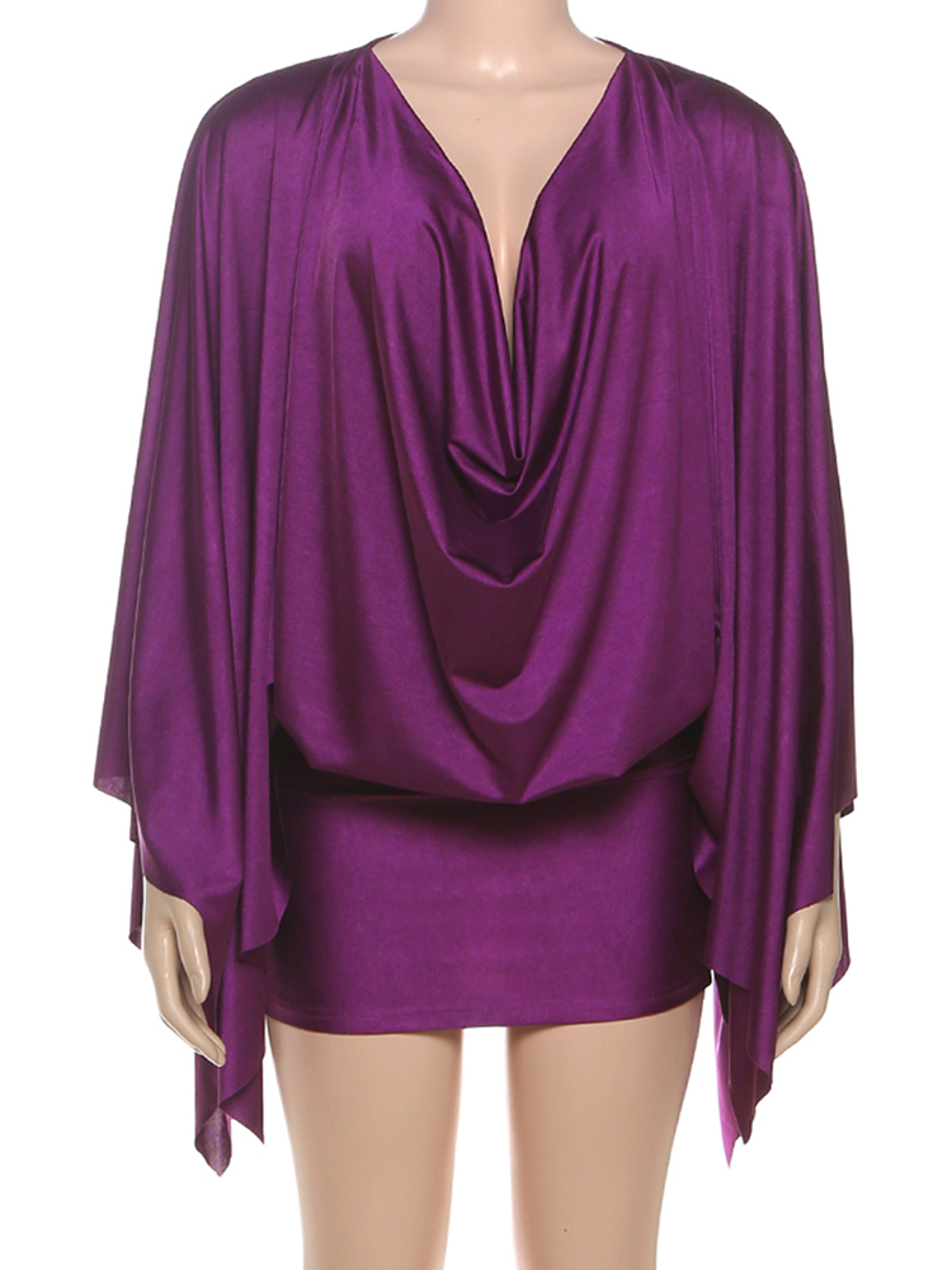 Womens Satin V Neck Mini Dress with Asymmetrical Silhouette – view 6
