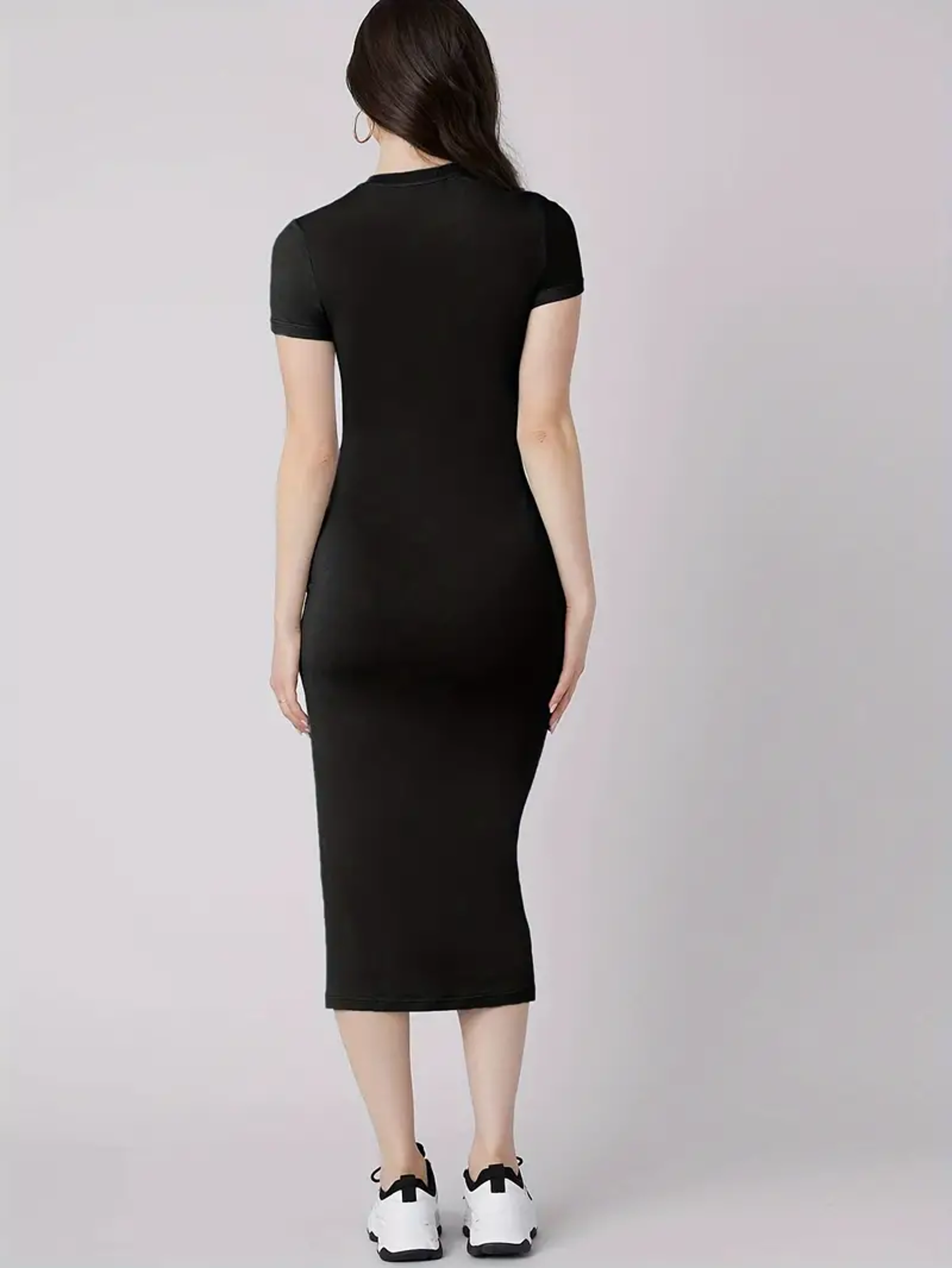 Womens Lip Print Slim Fit Midi Dress with Short Sleeves and Round Neck – view 4