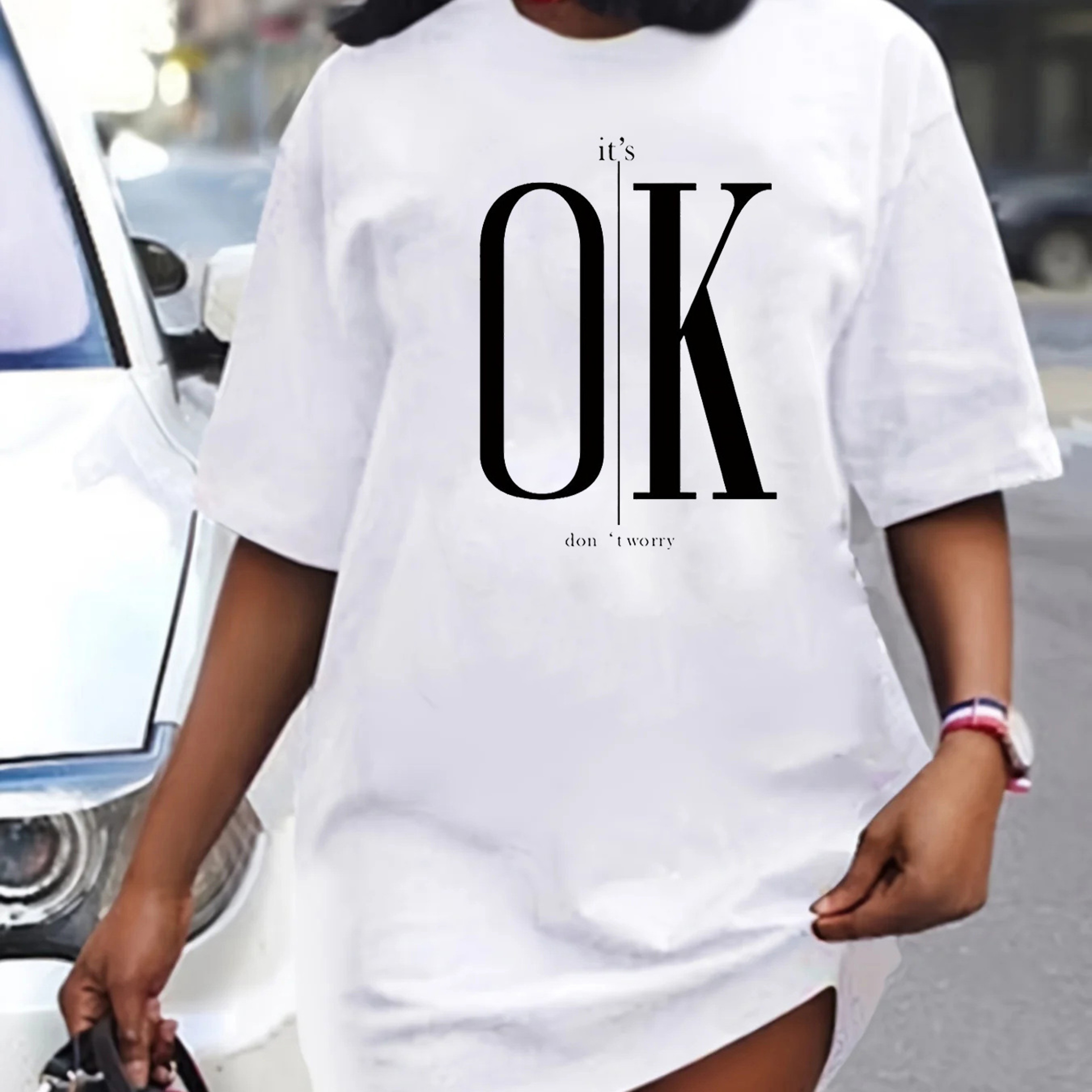 Womens Casual T Shirt Dress with Its OK Do not Worry Print and Loose Fit – view 8
